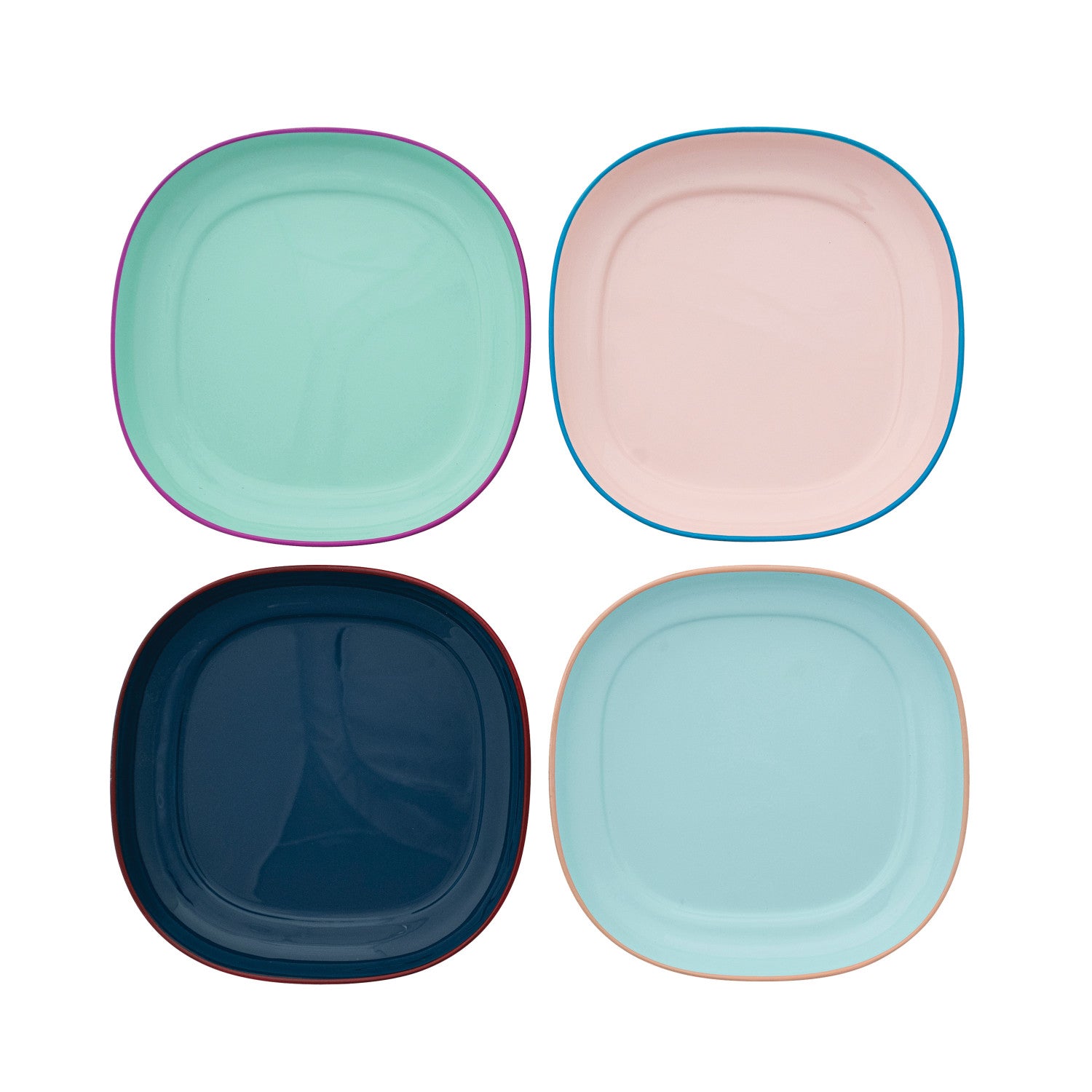 Enameled Stainless Steel Plate with Colored Edge, 4 Colors