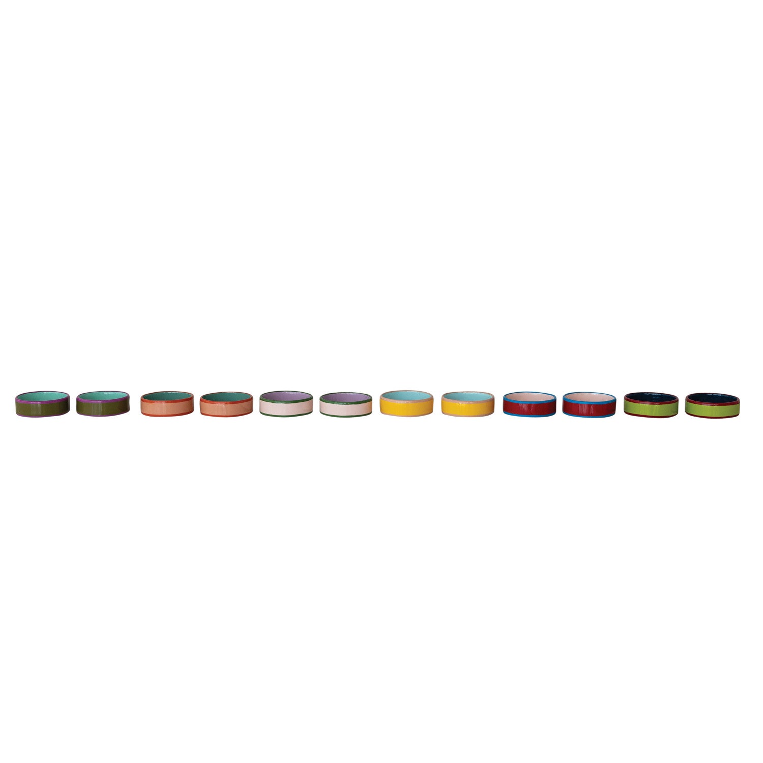 Enameled Metal Napkin Rings with Colored Edge, 6 Colors