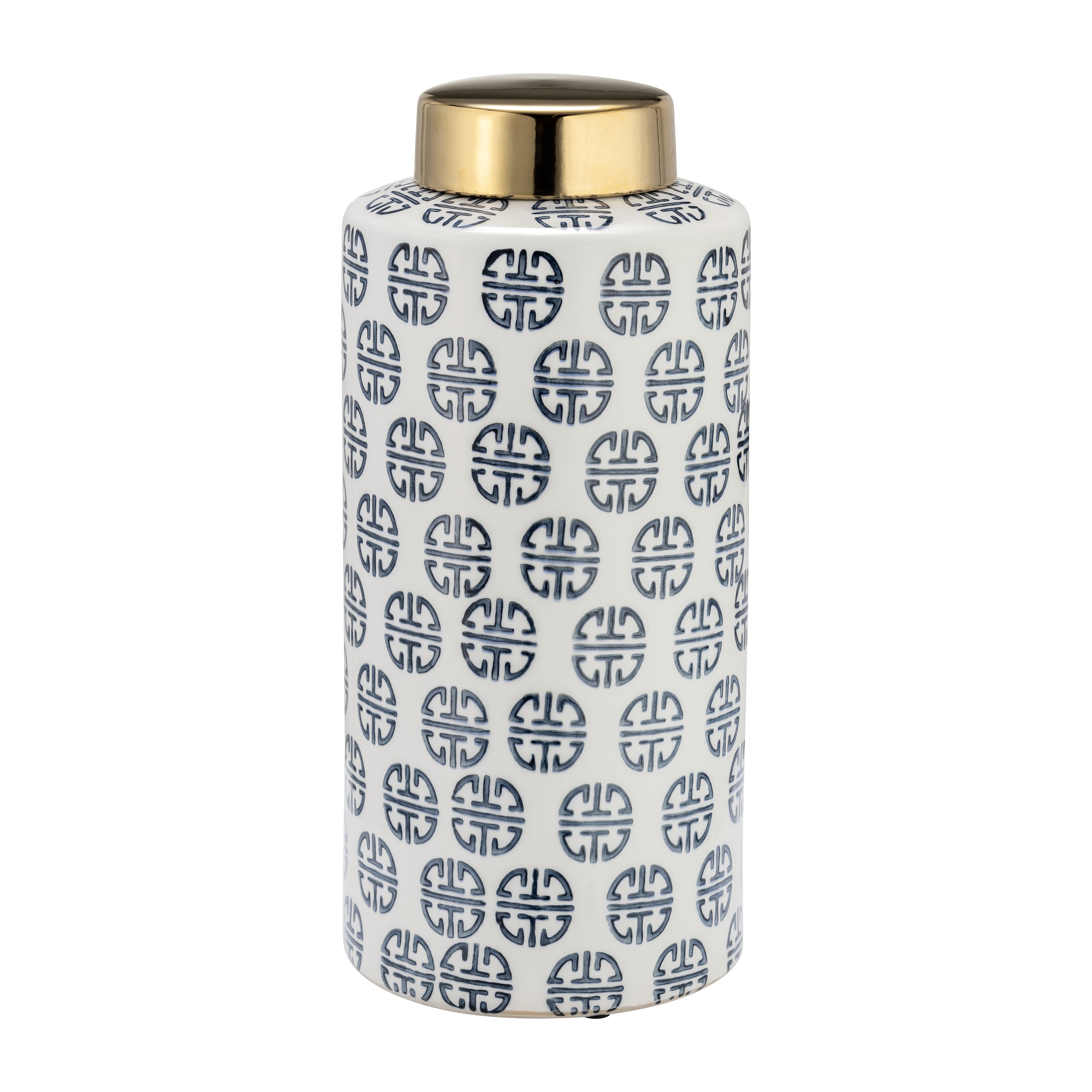 Cer, 13"h Modern Ginger Jar, Navy/white - Decor Addict, LLC