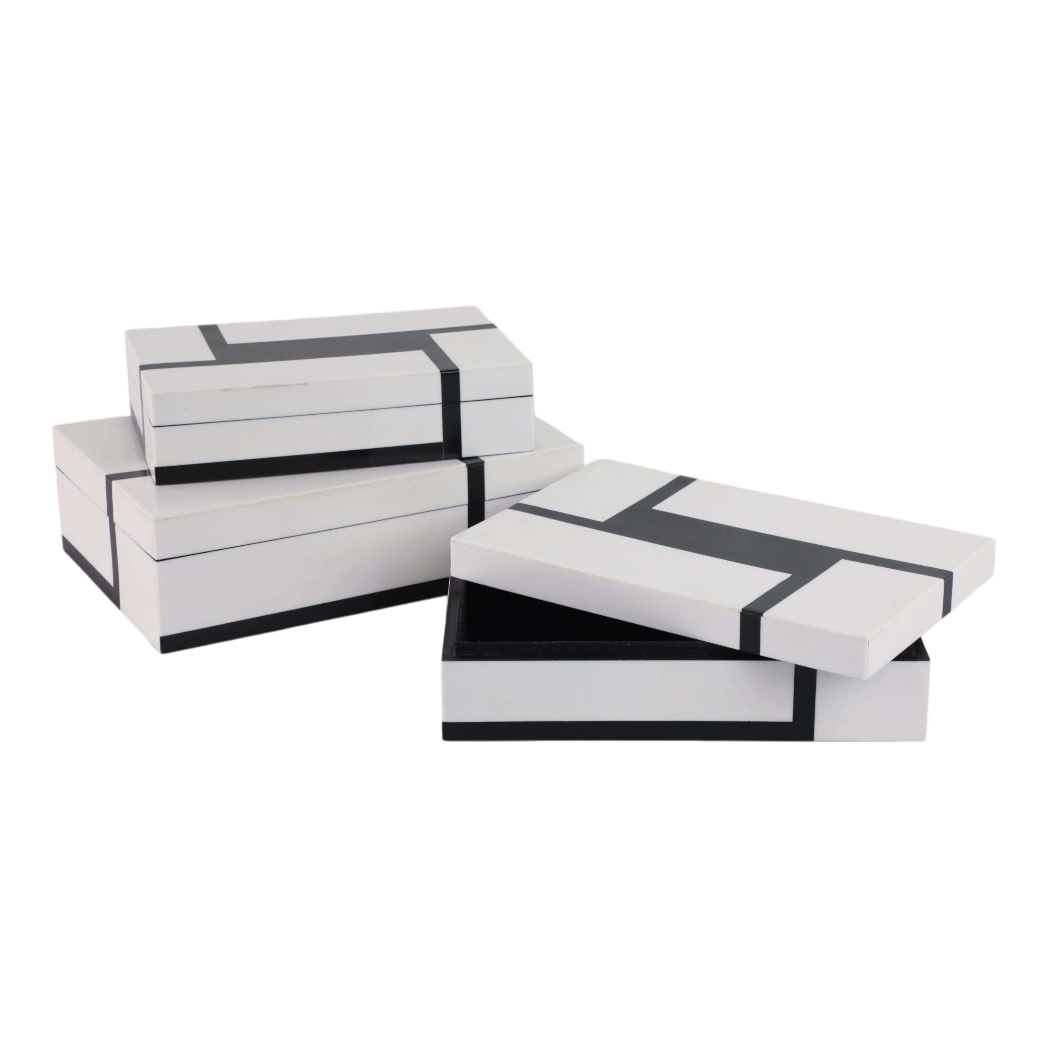 S/3 10/11/12" Bold Lines Design Boxes, White/black - Decor Addict, LLC