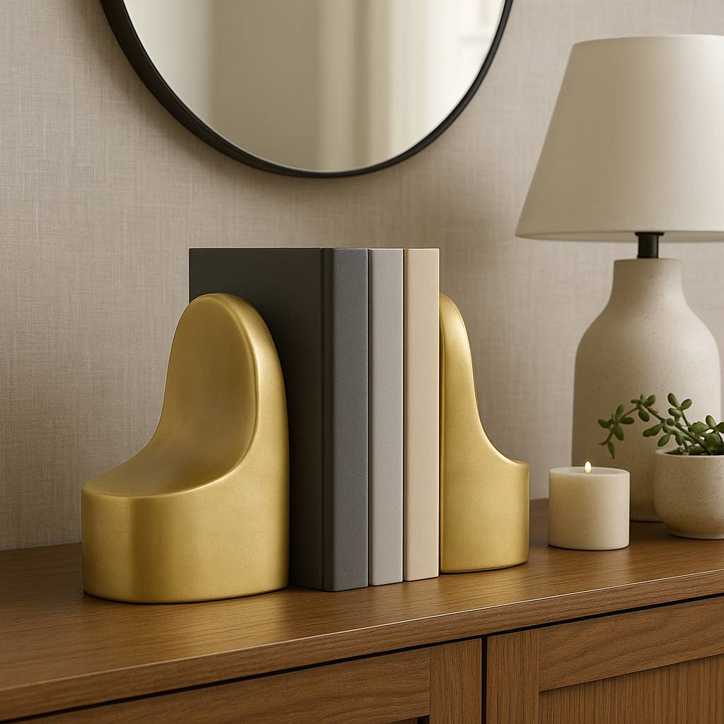 Bookends Set of 2 - Gold Ceramic Contemporary, 6 in. - Decor Addict, LLC