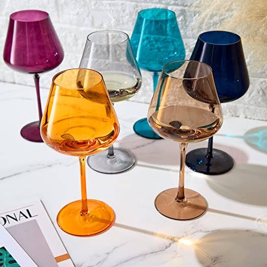 Jewel Colored Crystal Wine Glass Set of 6 - Decor Addict, LLC