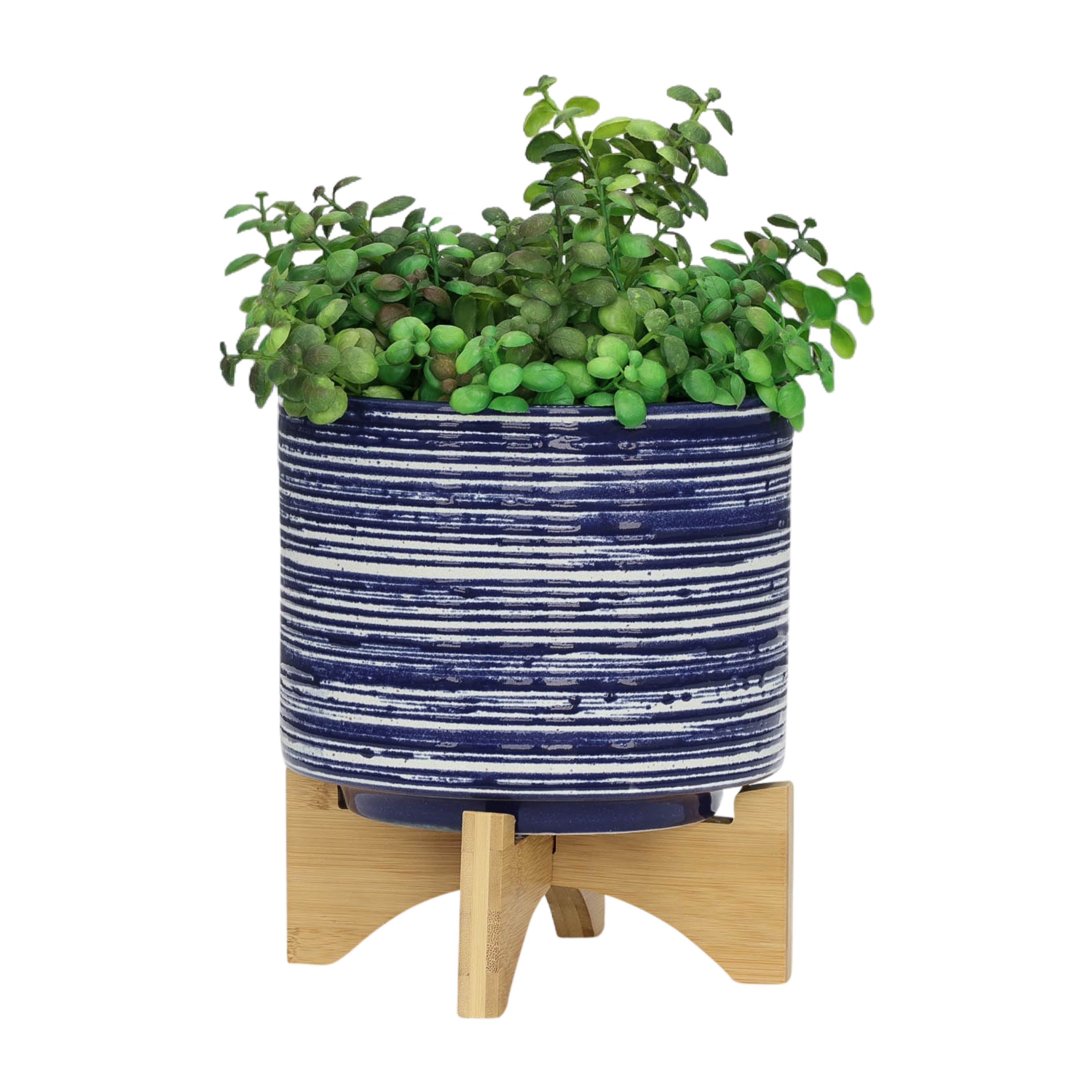 Cer, S/2 5/8" Planter On Stand, Blue - Decor Addict, LLC