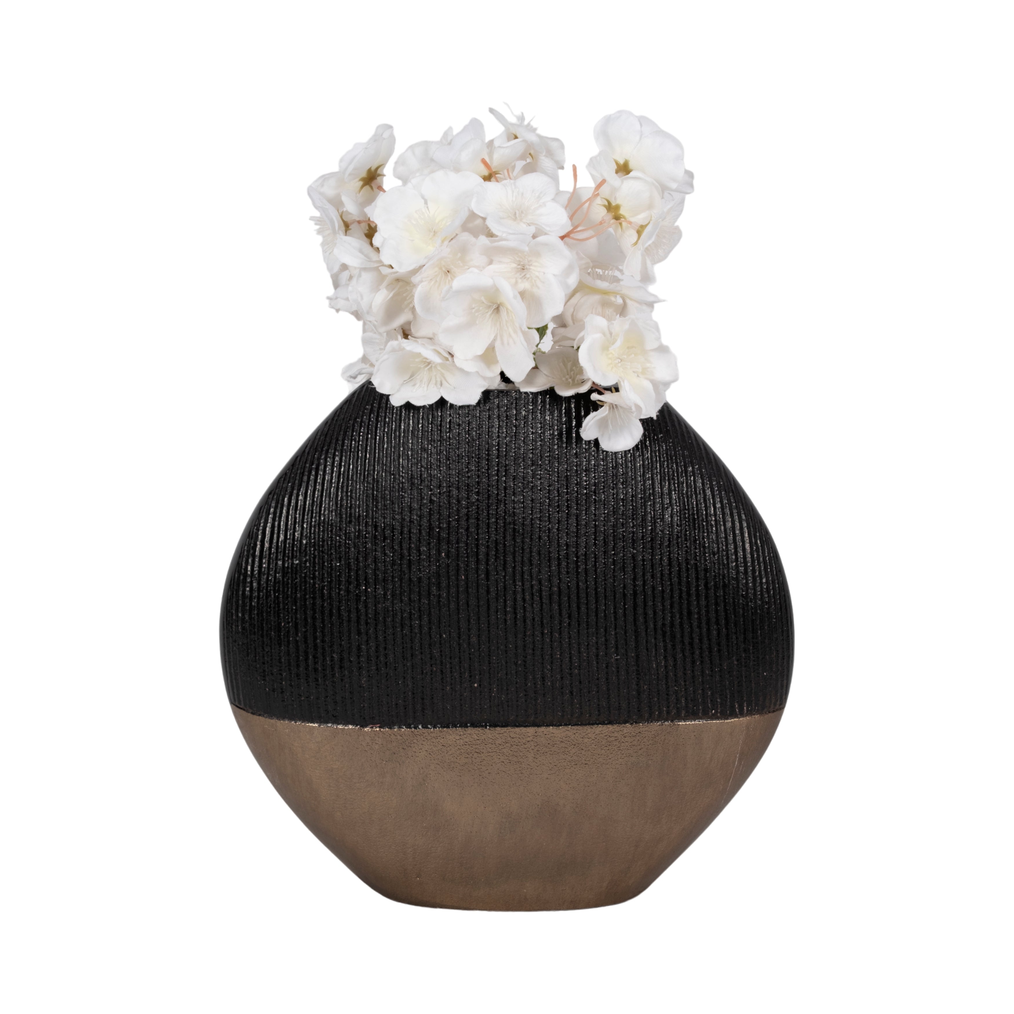 11" Color Block Round Vase, Black/brass Antique - Decor Addict, LLC