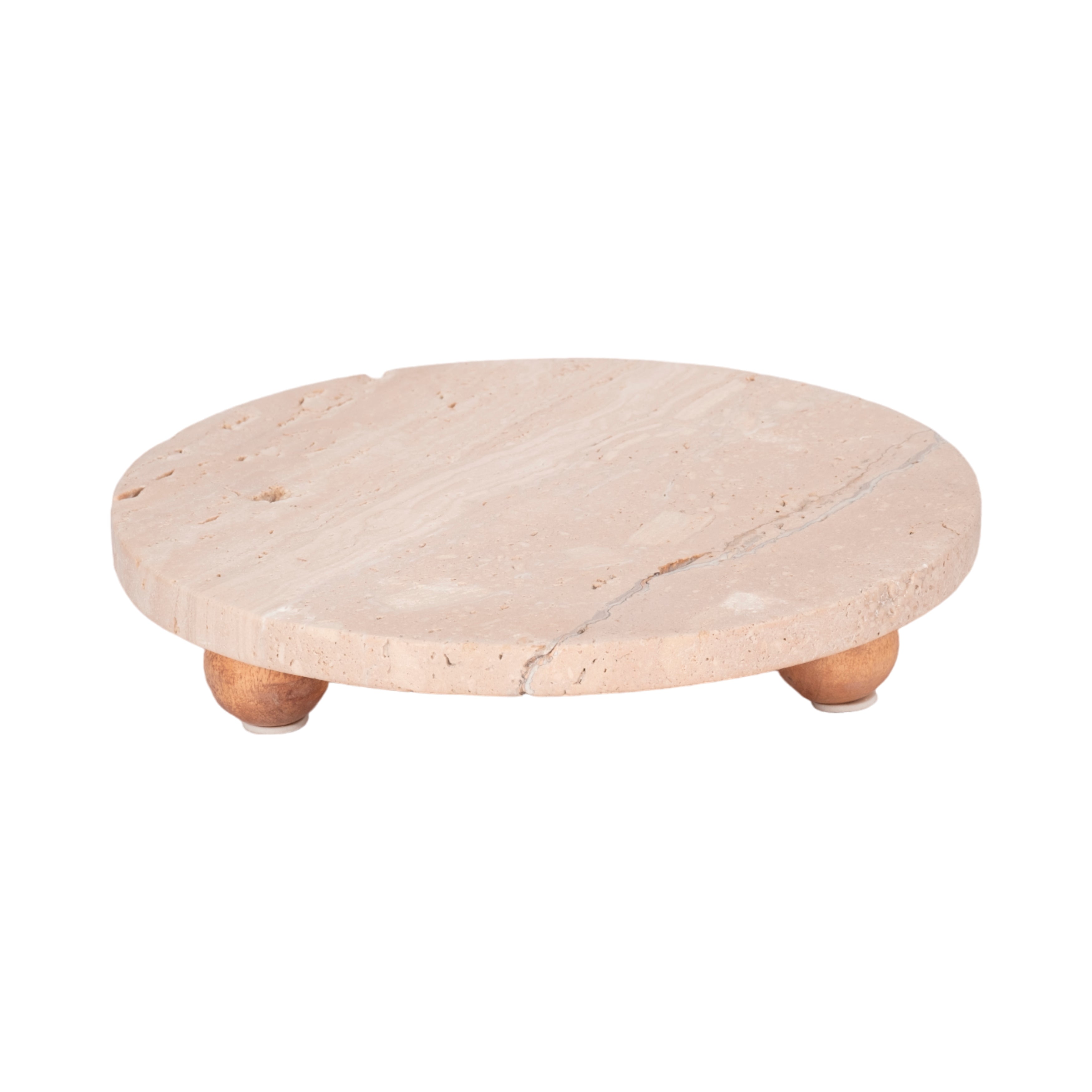 10" Travertine Tray On Wood Ball Feet, Tan - Decor Addict, LLC