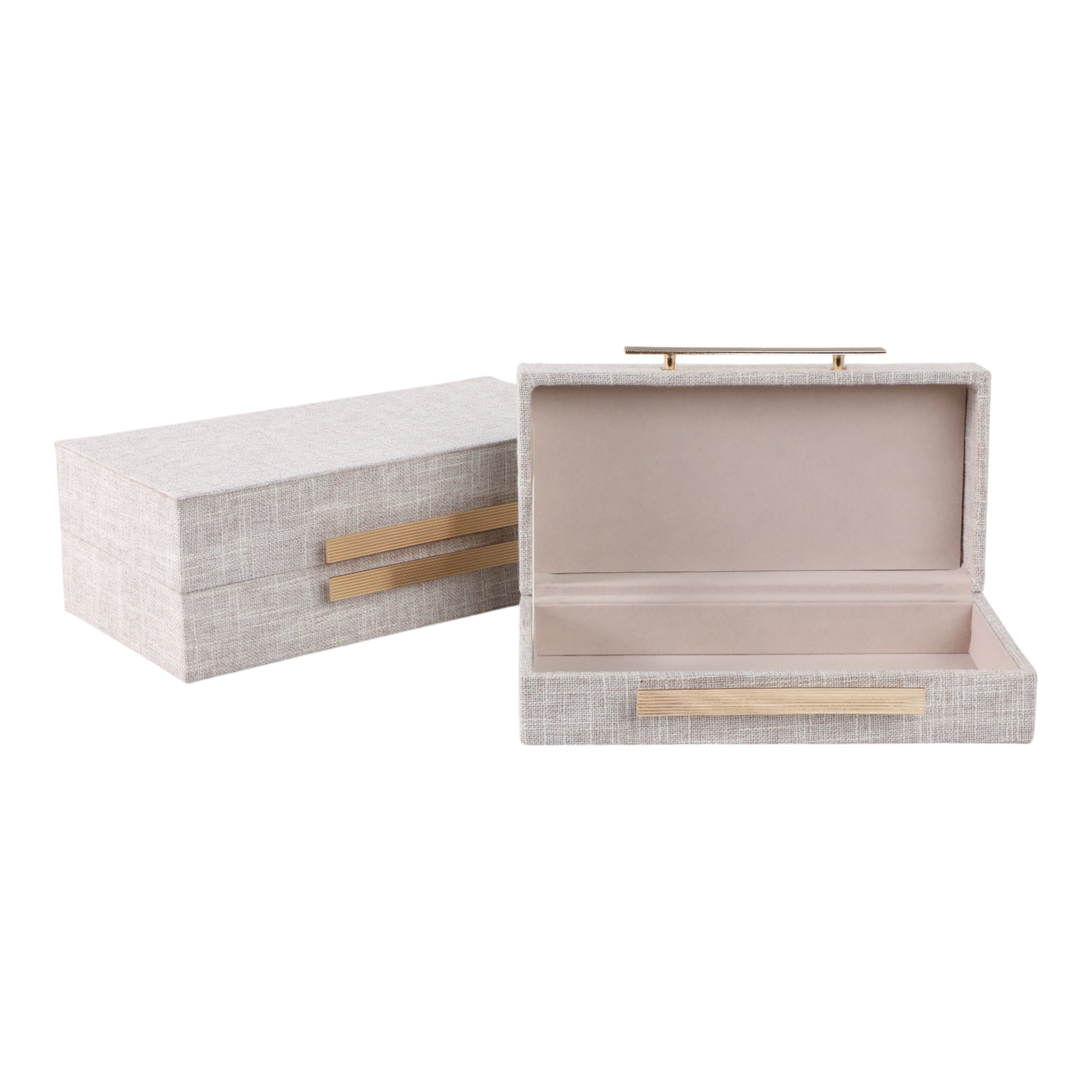 S/2 10/12" Rectangular Boxes Double Hardware, Wht - Decor Addict, LLC