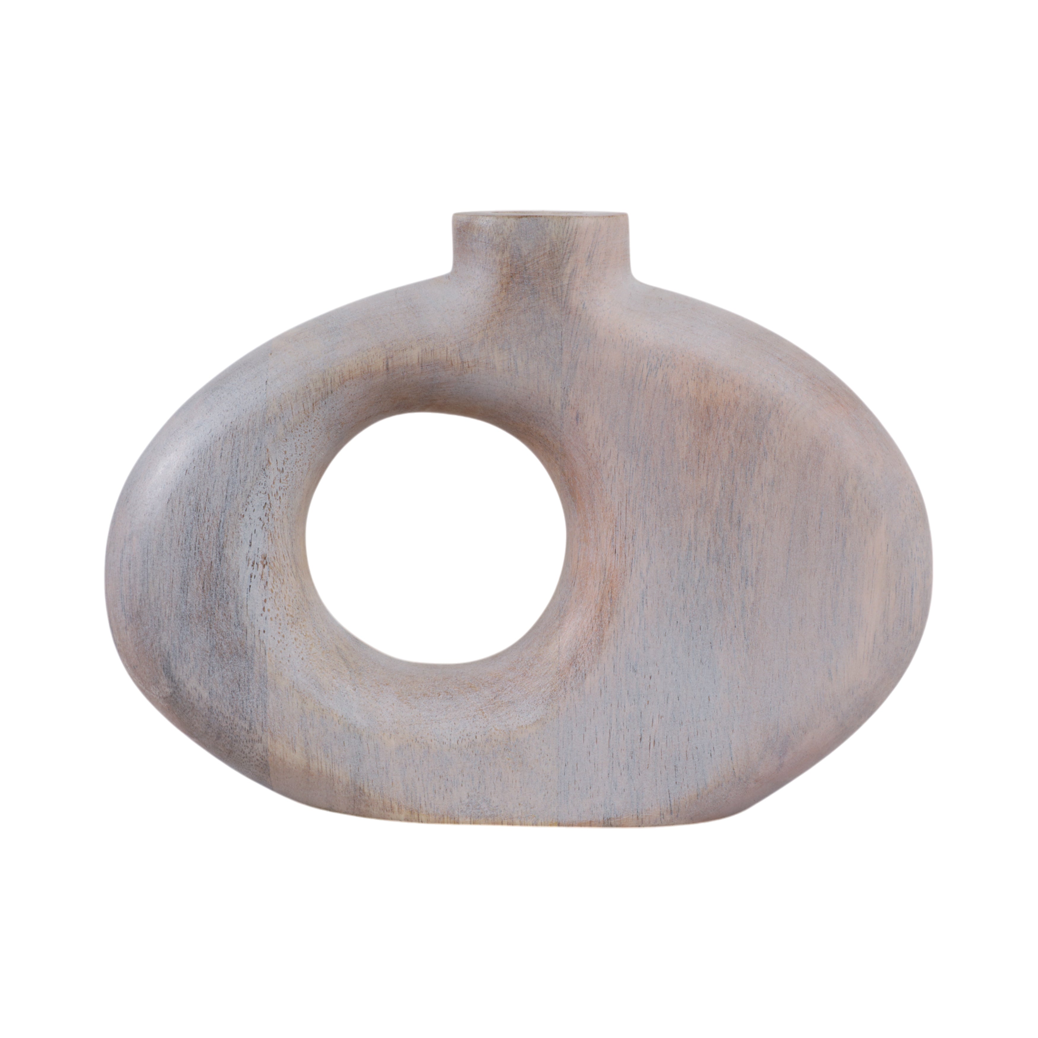 10x7" Cut-out Wood Vase, Whitewash - Decor Addict, LLC