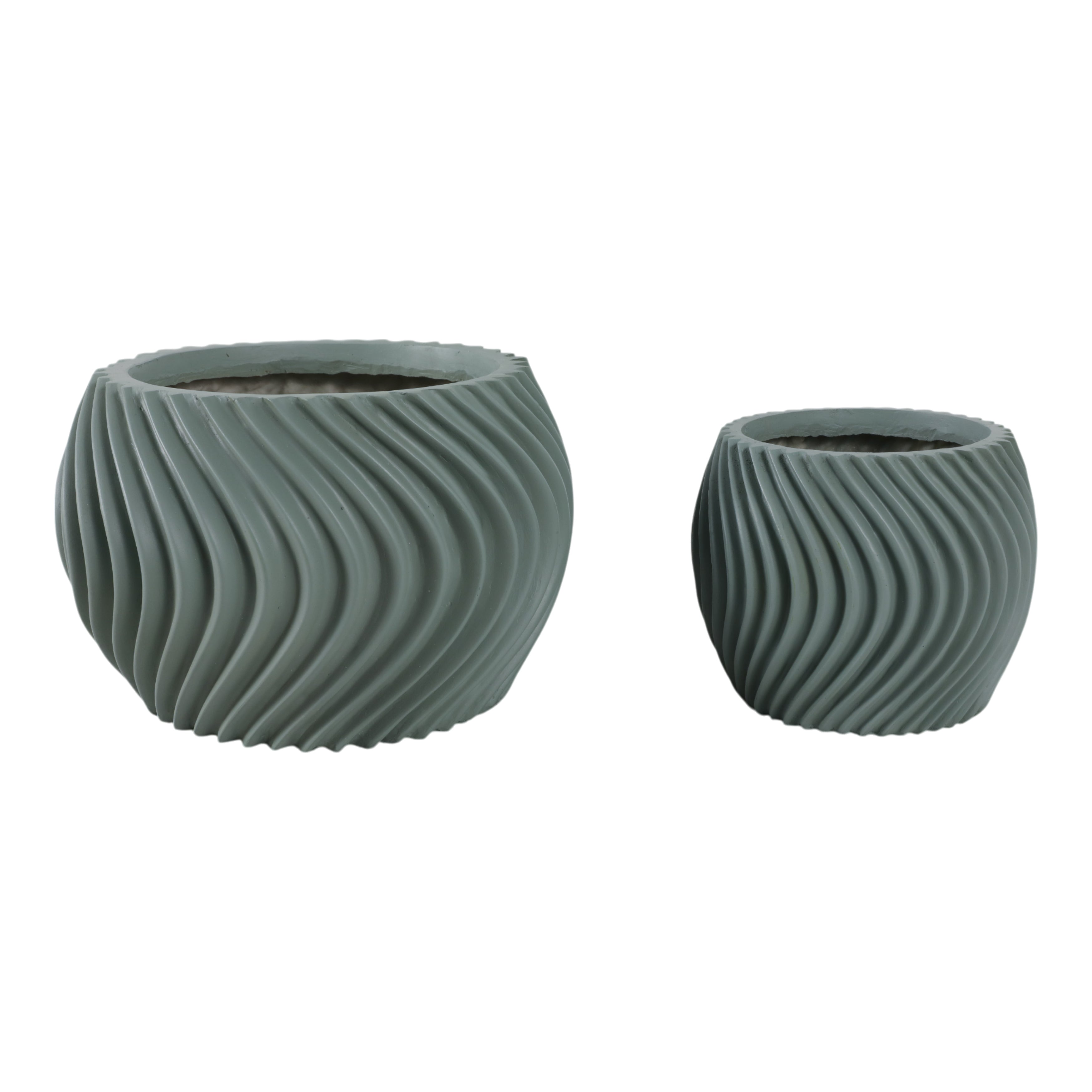 S/2 8/12" Curvy Lines Rounded Planter, Sage Green - Decor Addict, LLC