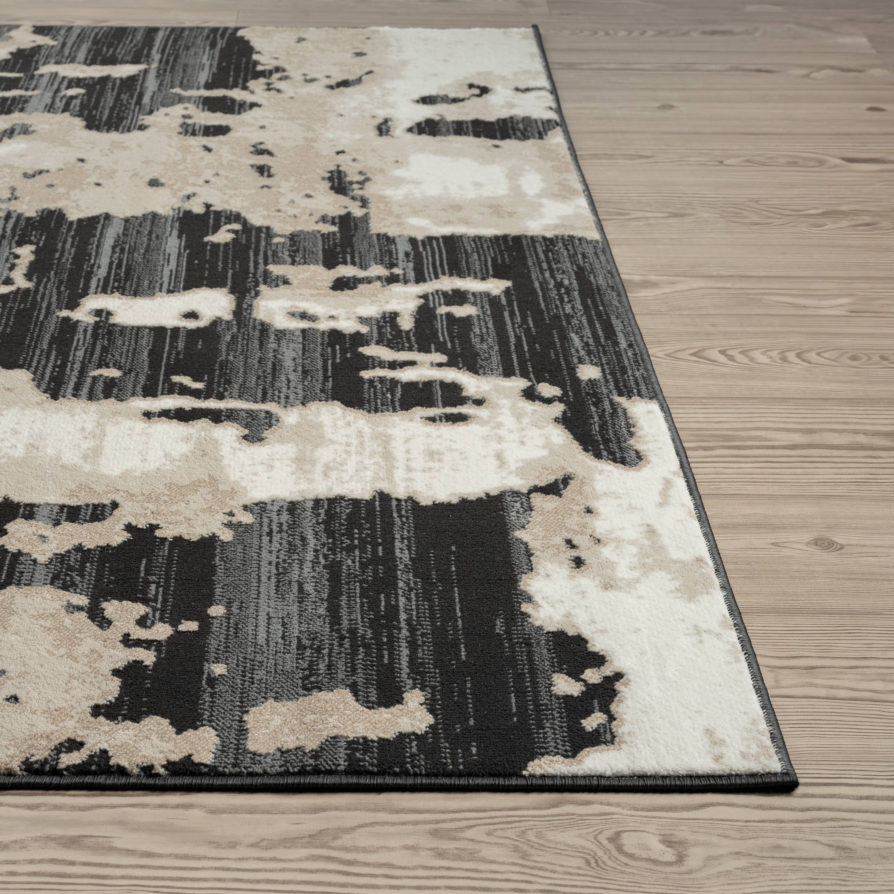 Abani Rugs TER170A Beige Black Abstract Pattern Area Rug: 2' x 3' - Decor Addict, LLC