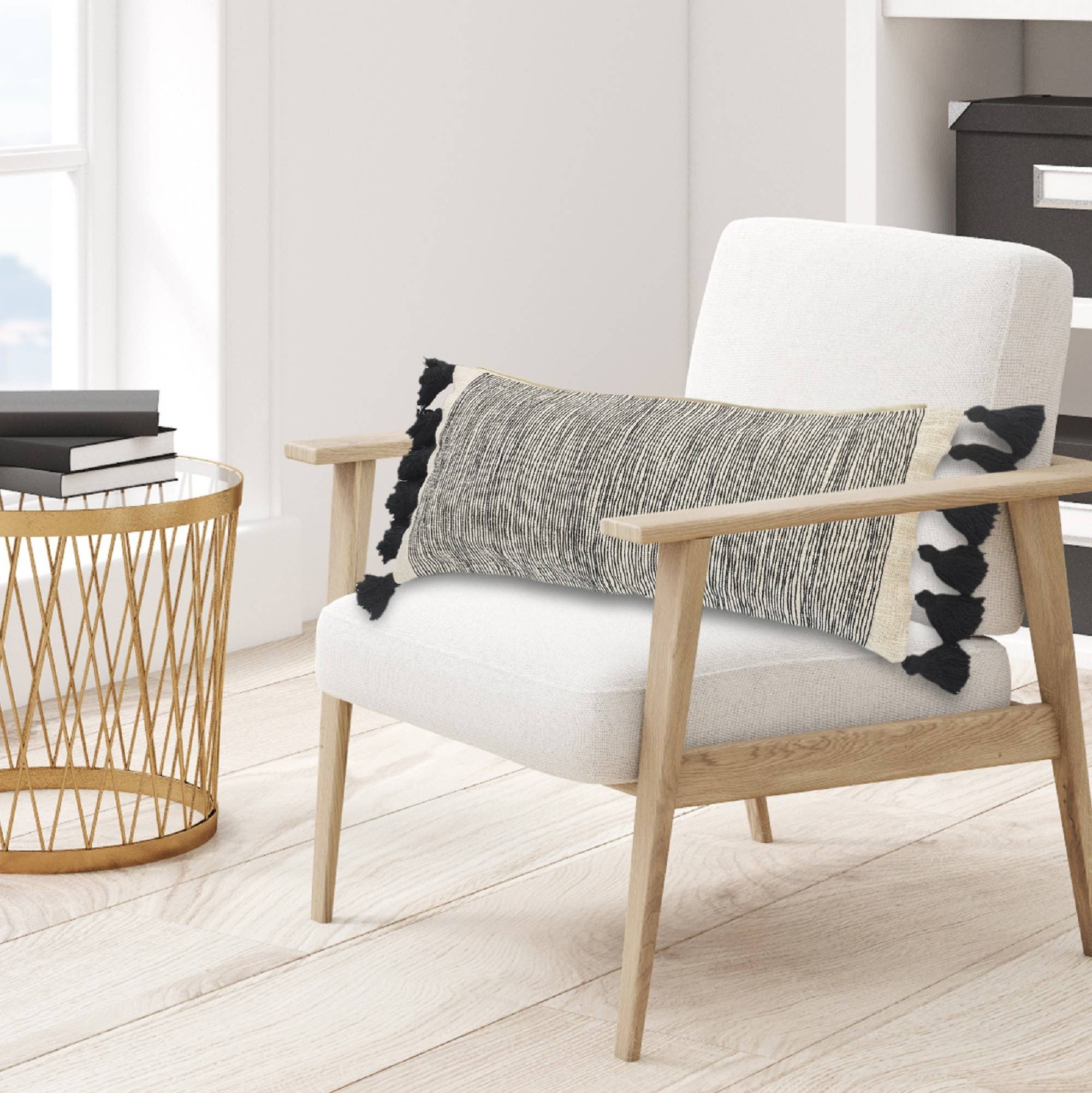 Distressed Gray and Black Fringe Pillow: Gray/Black/Ivory / Poly Filled - Decor Addict, LLC