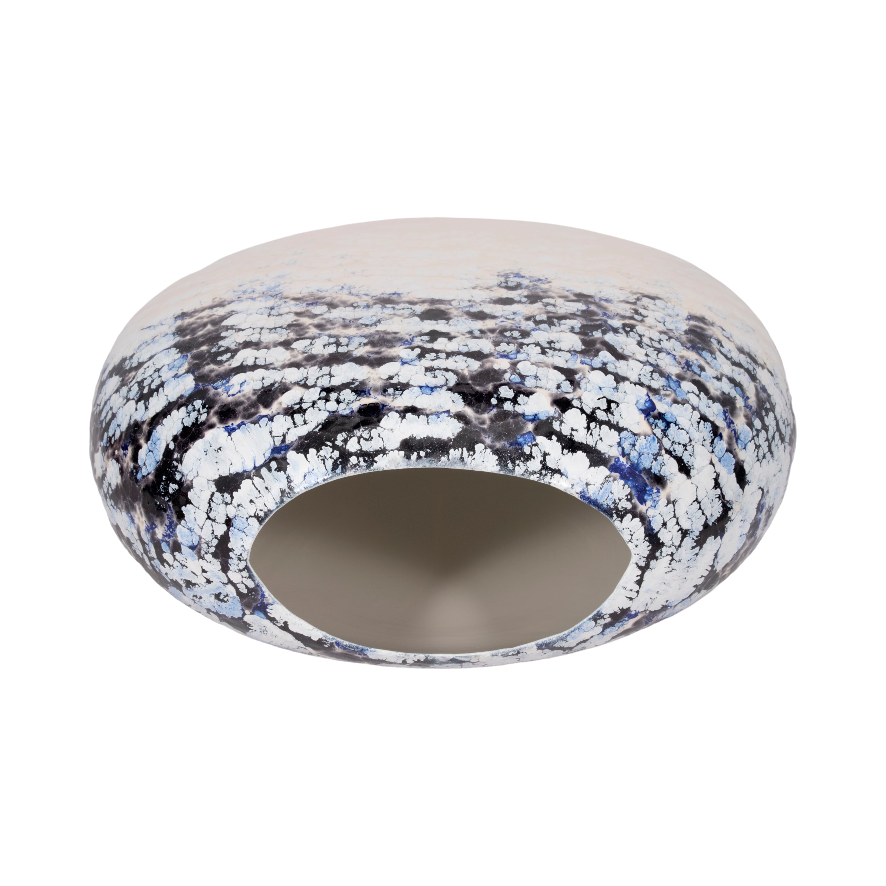 21" Round Metal Vase Arctic Finish, White/blue - Decor Addict, LLC