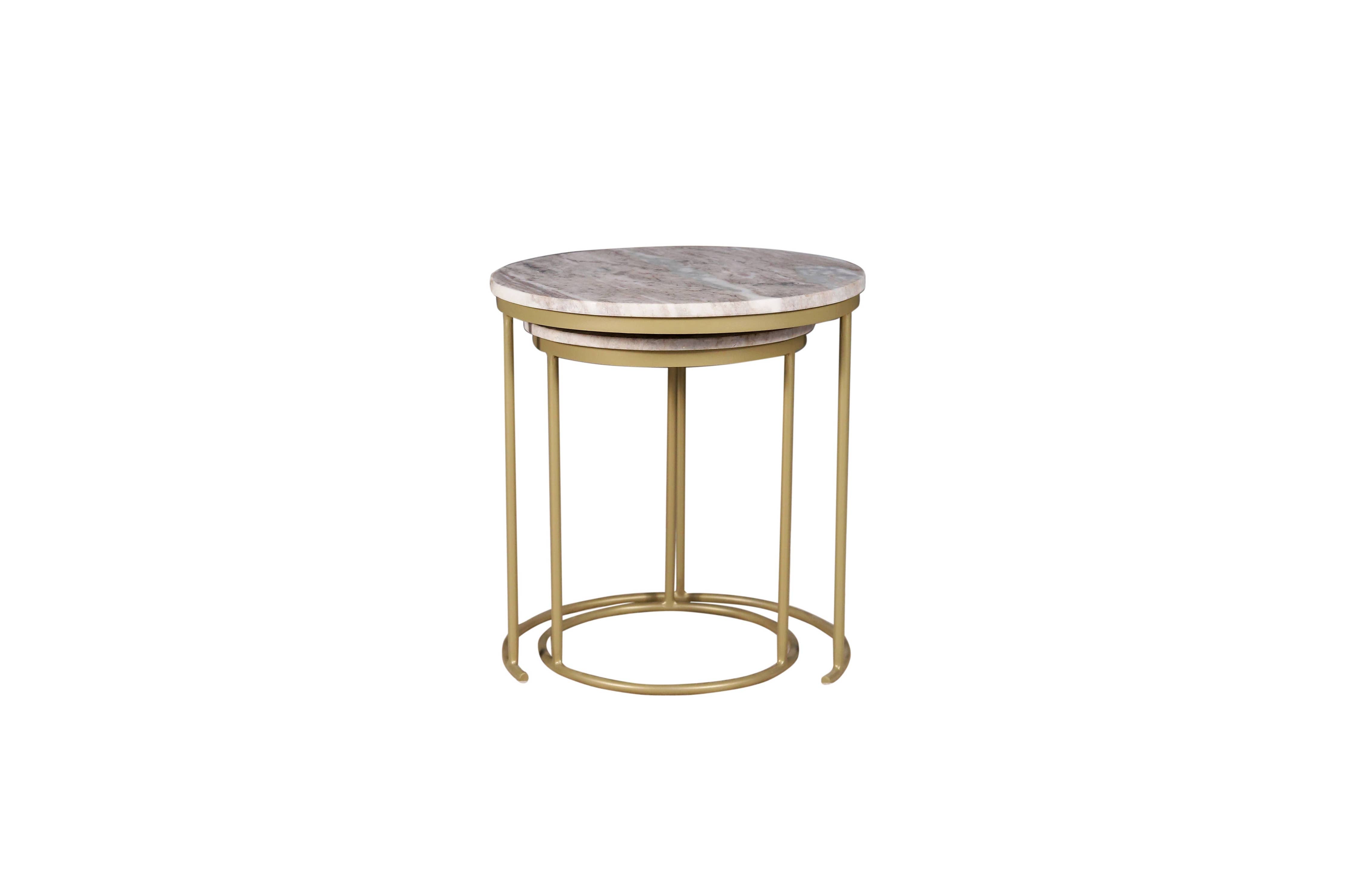 Brown Marble Nesting Coffee Table with Golden Metal Frame - Decor Addict, LLC