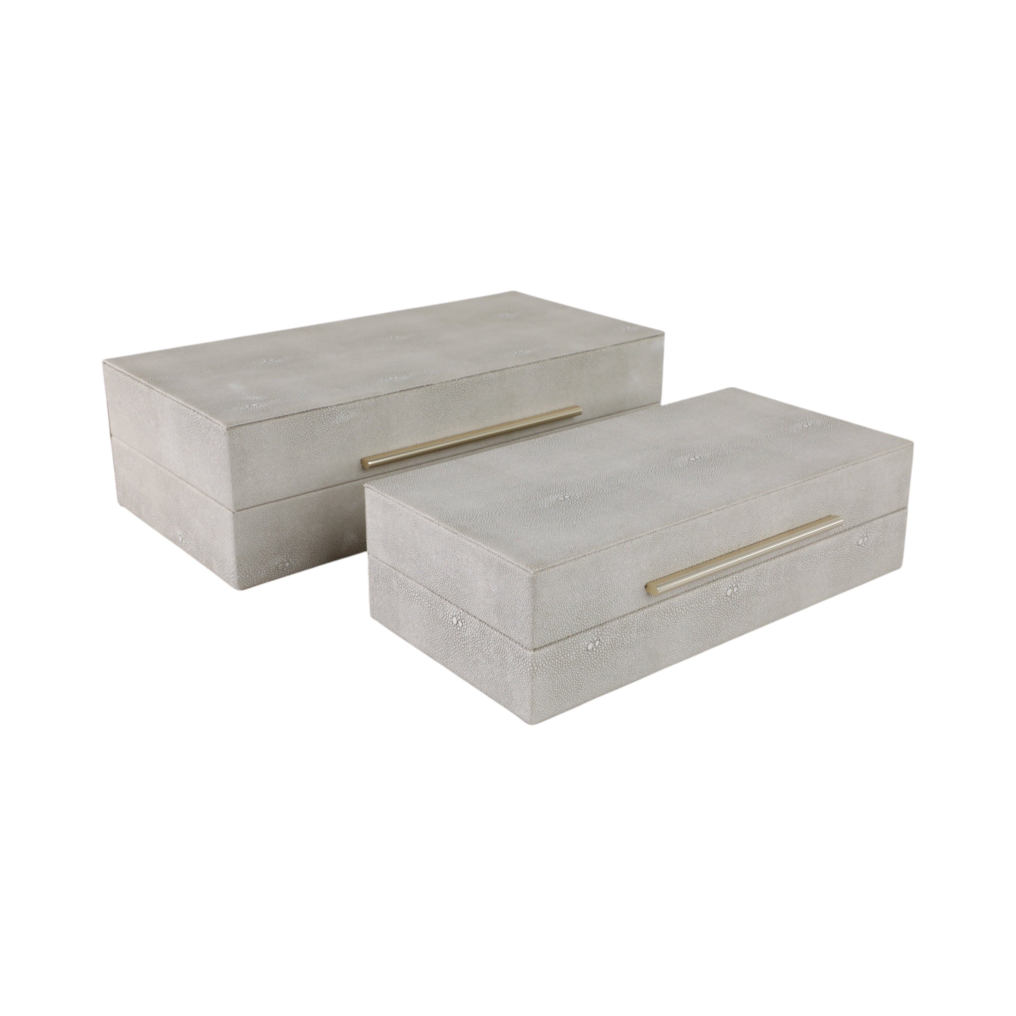 S/2 12/14" Rectangular Shagreen Boxes, Ivory - Decor Addict, LLC