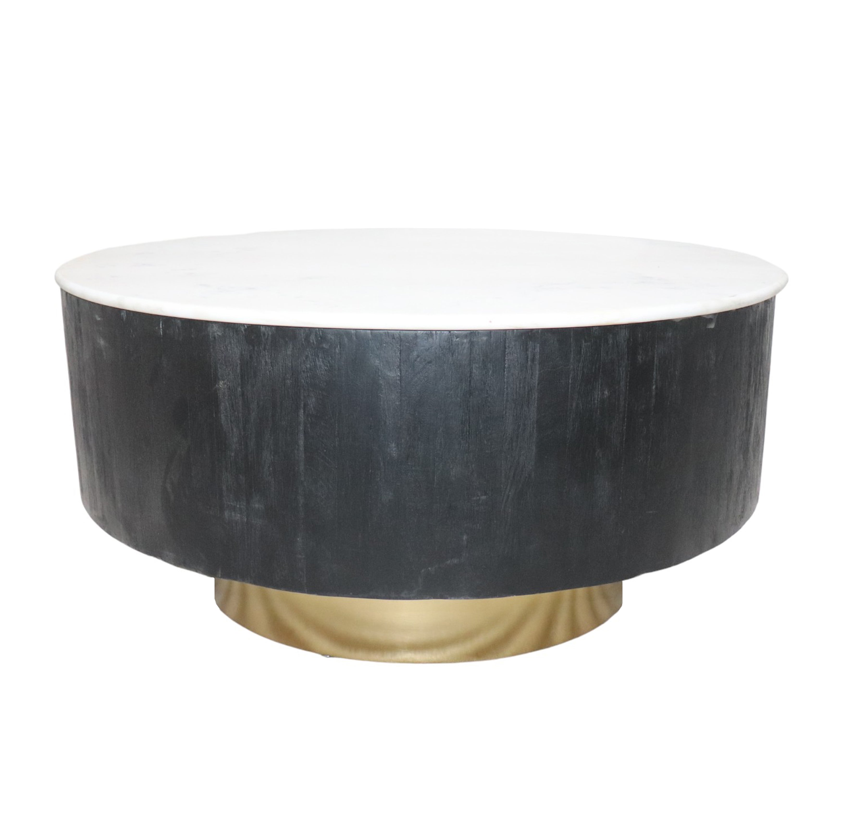 34" Gold Pedestal Coffee Table Marble Top, Wht/blk - Decor Addict, LLC