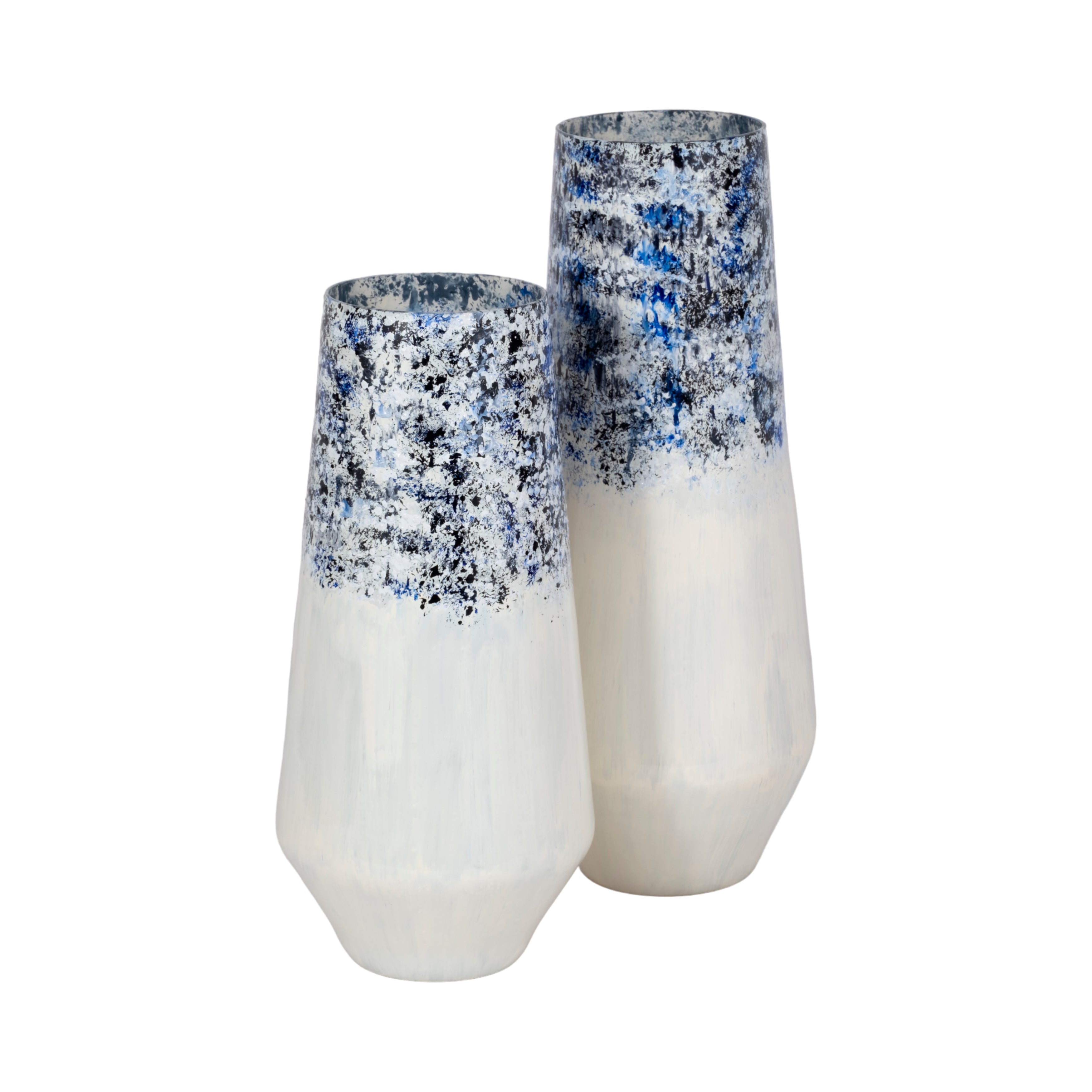 16" Tapered Bottom Vase Arctic Finish, White/blue - Decor Addict, LLC