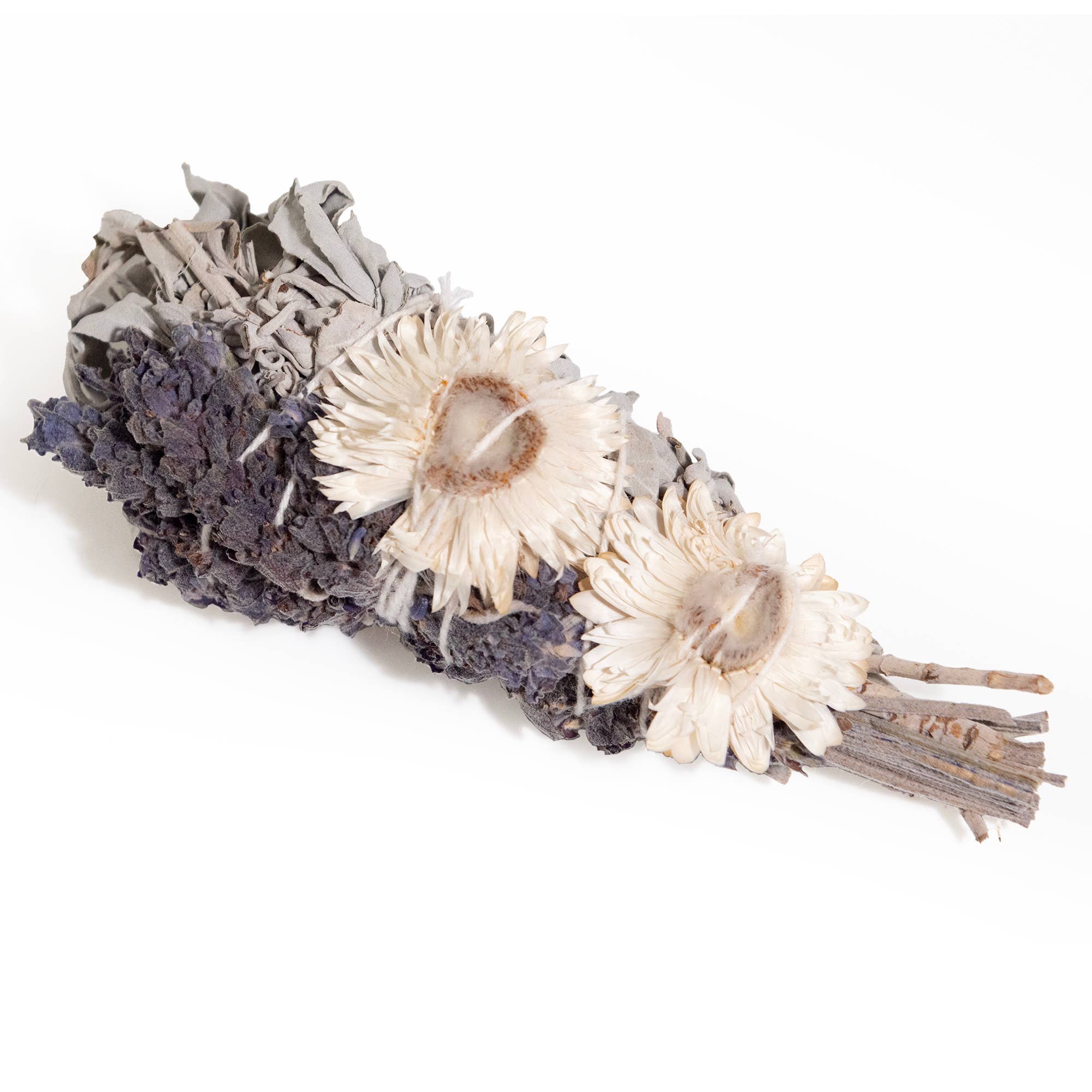 4" Lavender Strawflower and White Sage Smudge Wand - Decor Addict, LLC