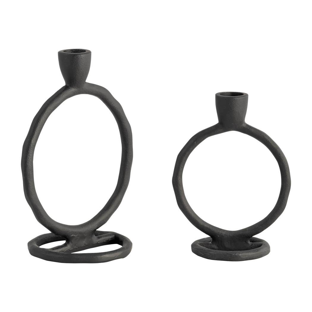 Metal Round Ring Taper Candle Holder - Black, 8 in. - Decor Addict, LLC