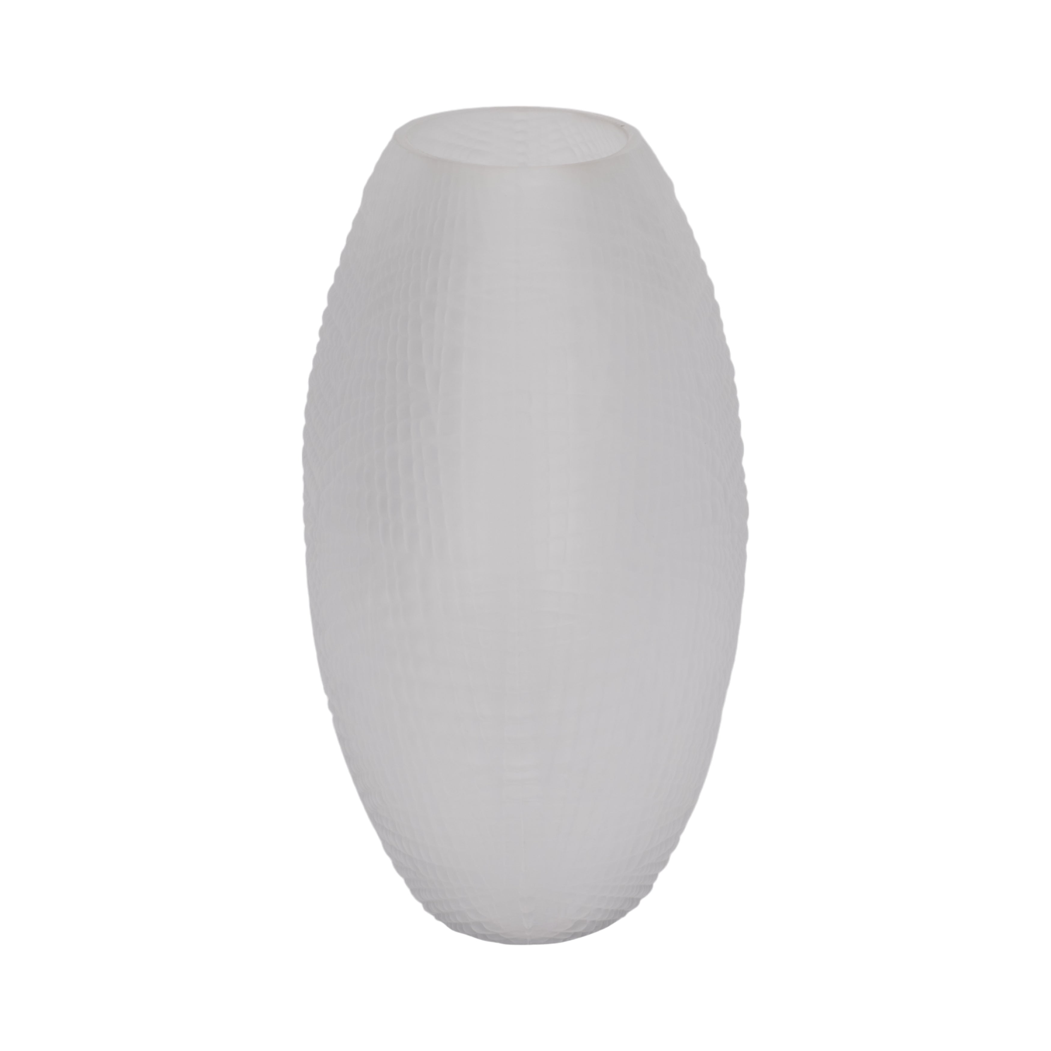 Glass 10"h Textured Vase, Frosted White - Decor Addict, LLC