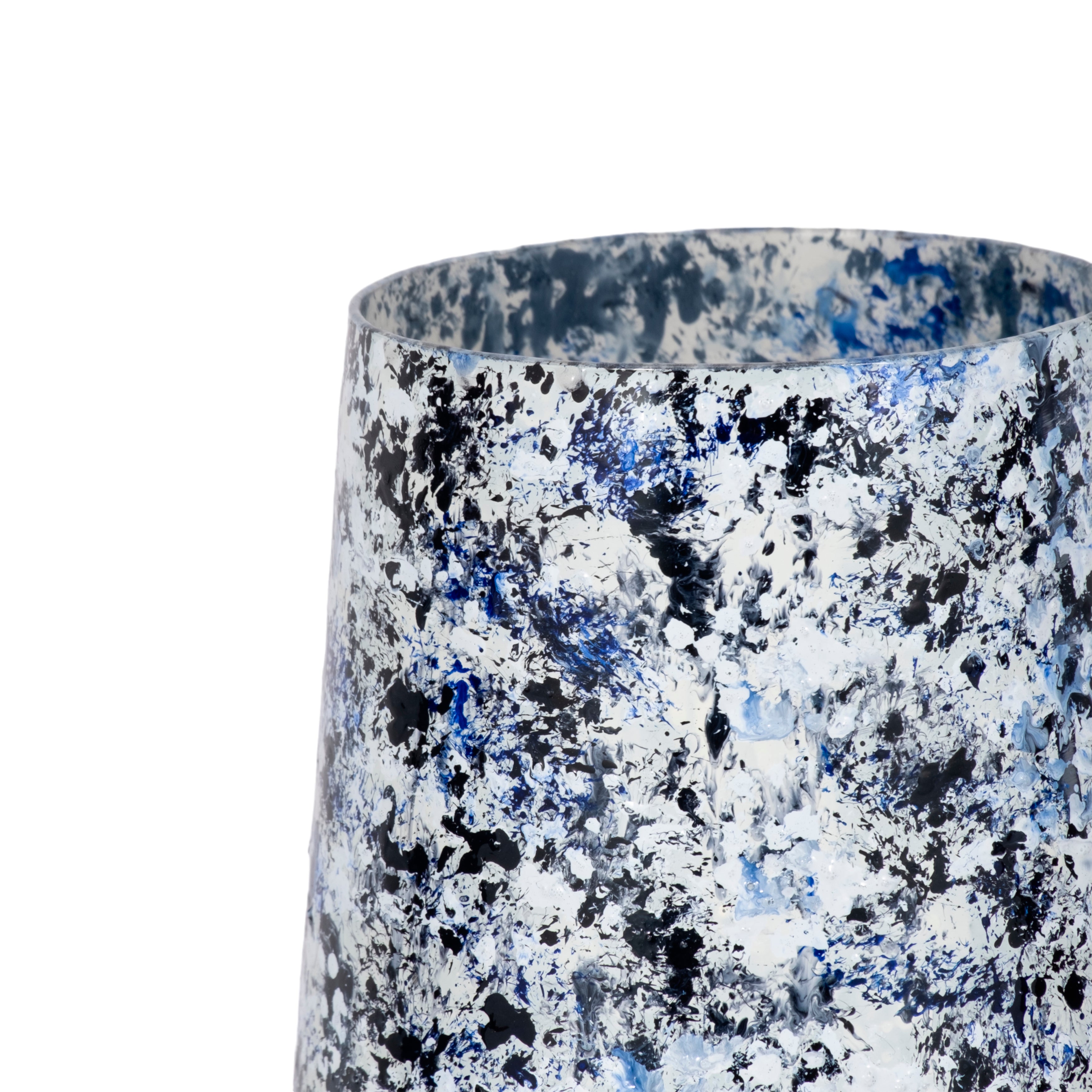 16" Tapered Bottom Vase Arctic Finish, White/blue - Decor Addict, LLC