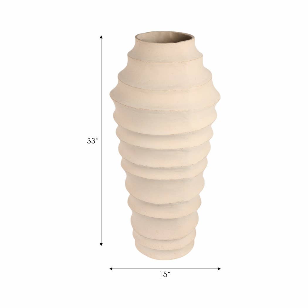 Decorative Floor Vase - Ivory Ecomix Textured Ribbed, 33 in. - Decor Addict, LLC
