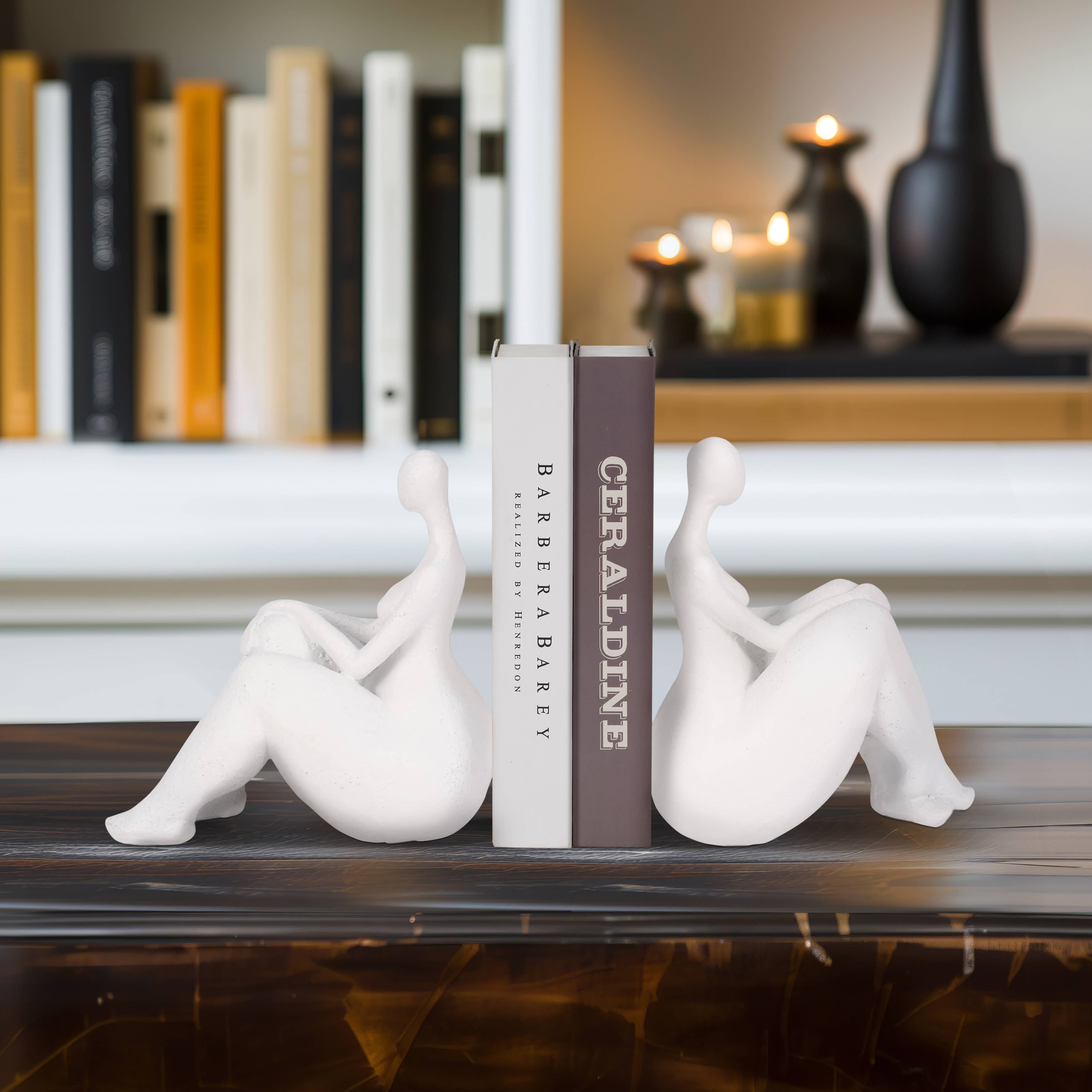 Resin Abstract Sitting Ladies Bookends Set - White, 6 in. - Decor Addict, LLC
