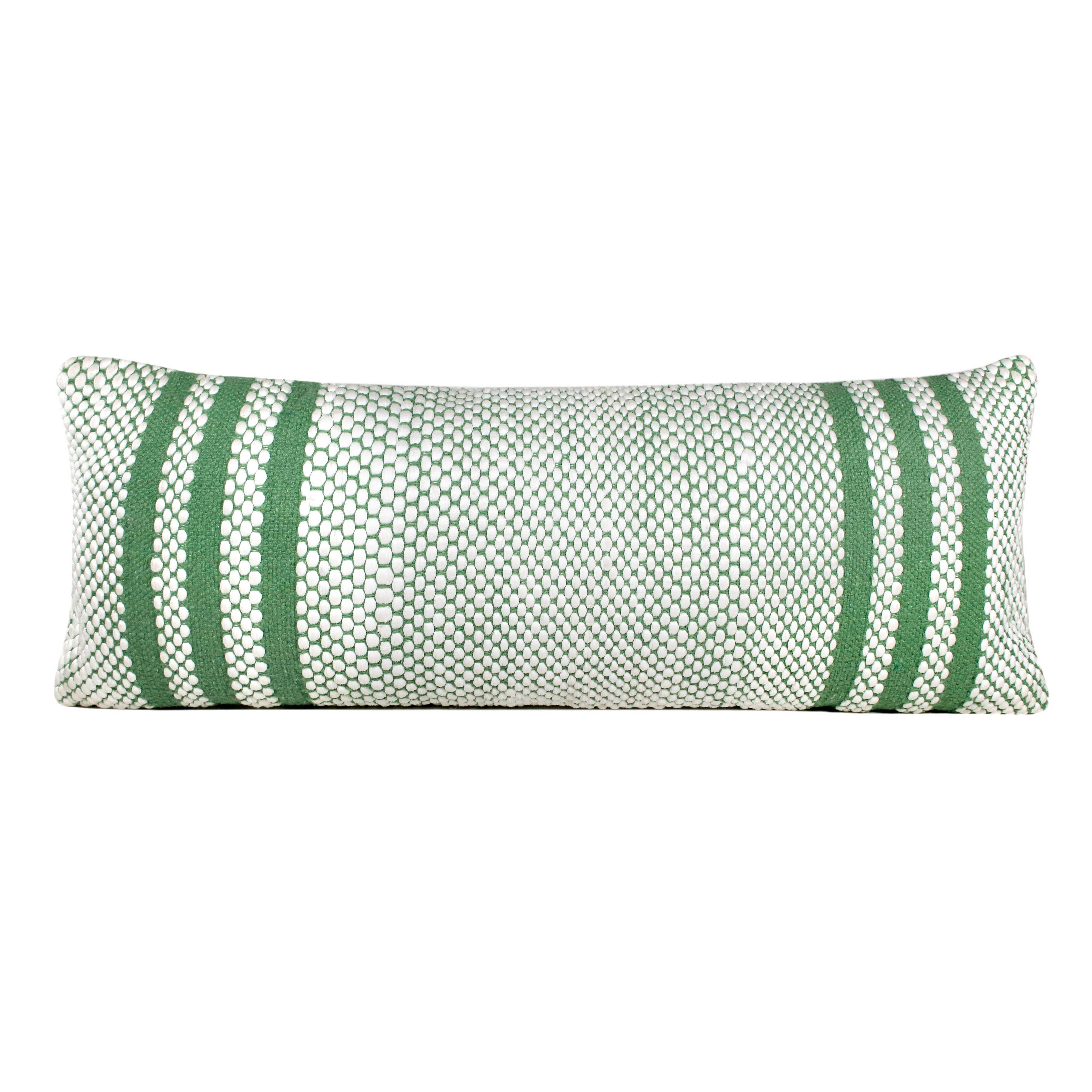 Going Green Striped Handwoven Throw Pillow: Green/White / 14" x 36" / Poly Filled - Decor Addict, LLC