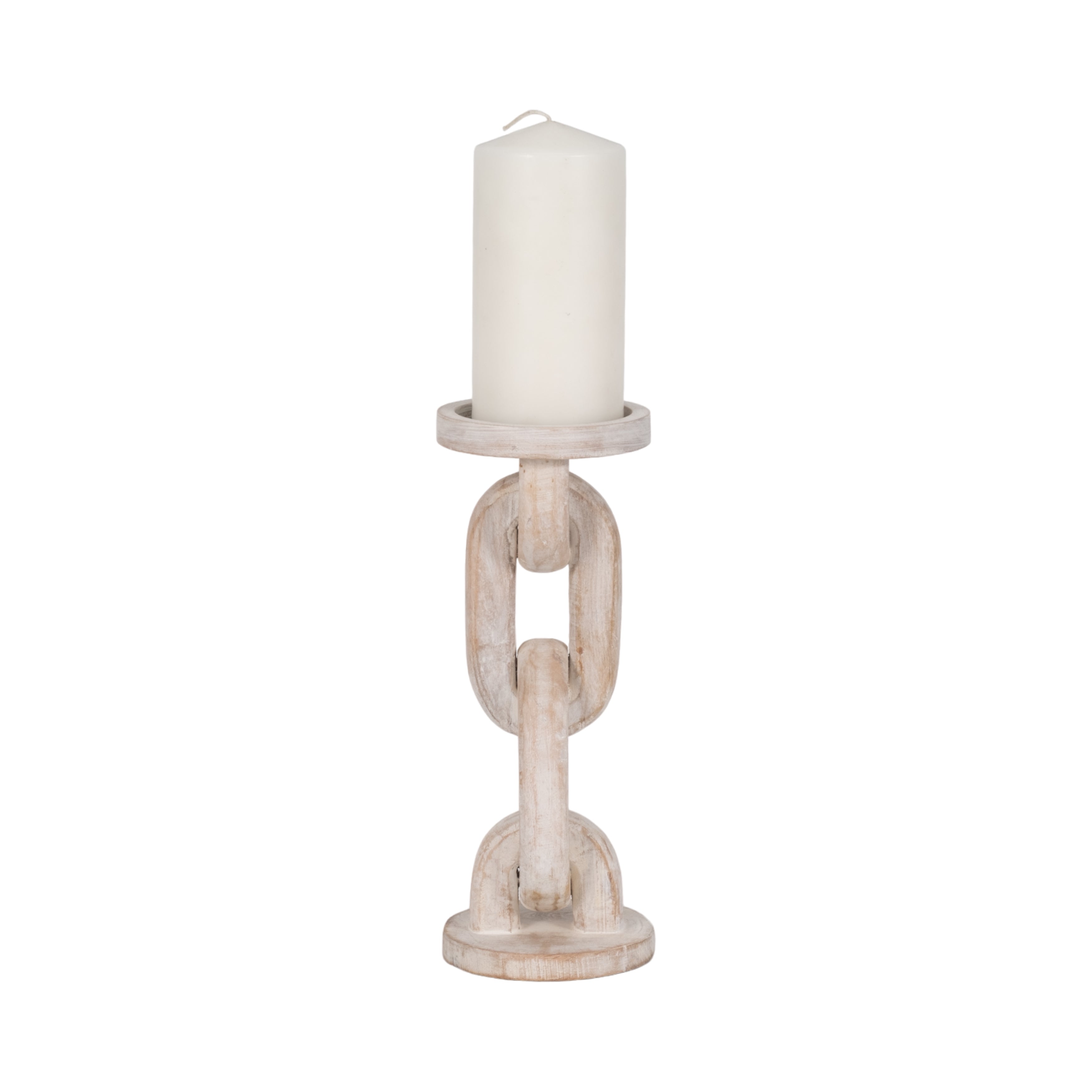Wood, 11" Chain Pillar Candle Holder, White - Decor Addict, LLC