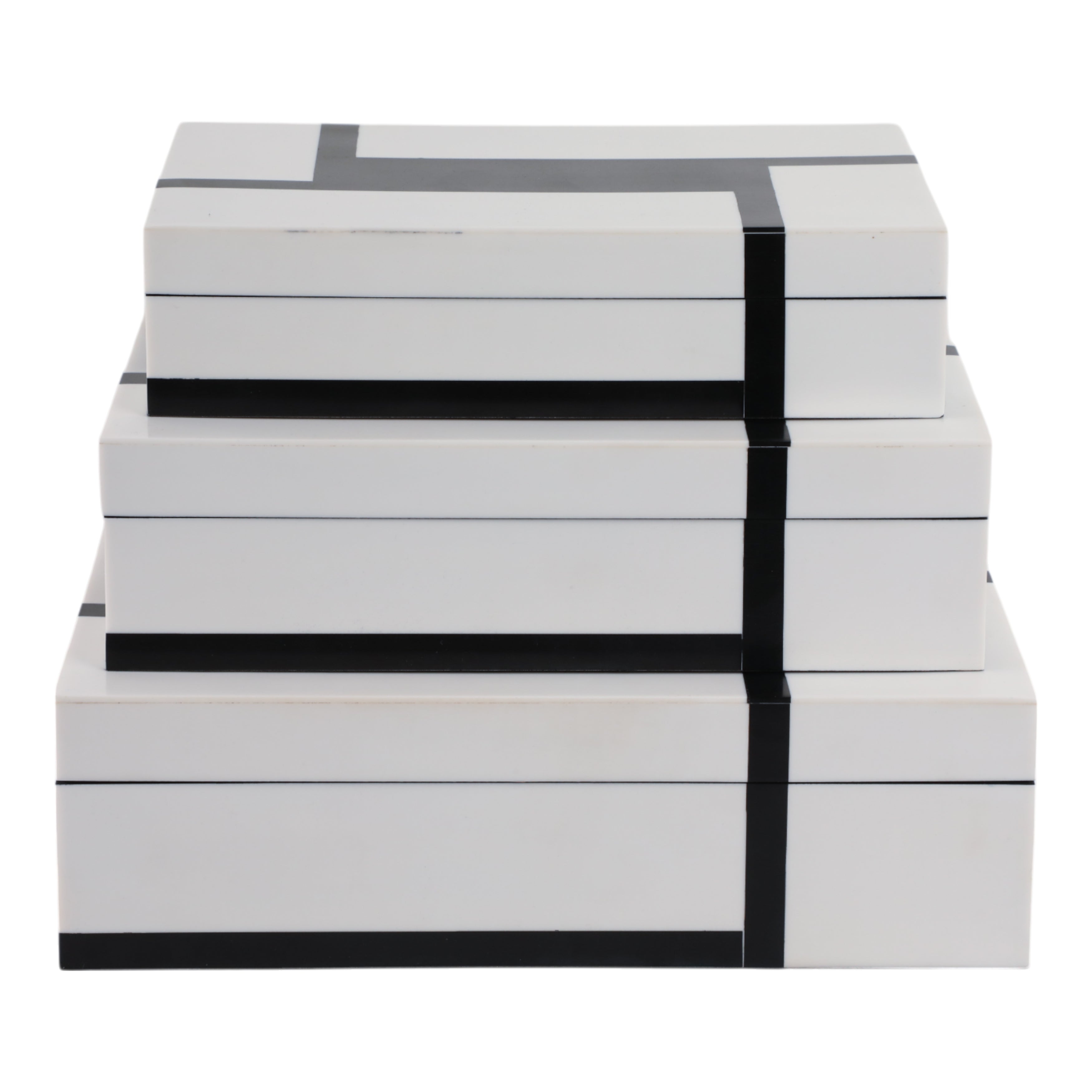 S/3 10/11/12" Bold Lines Design Boxes, White/black - Decor Addict, LLC