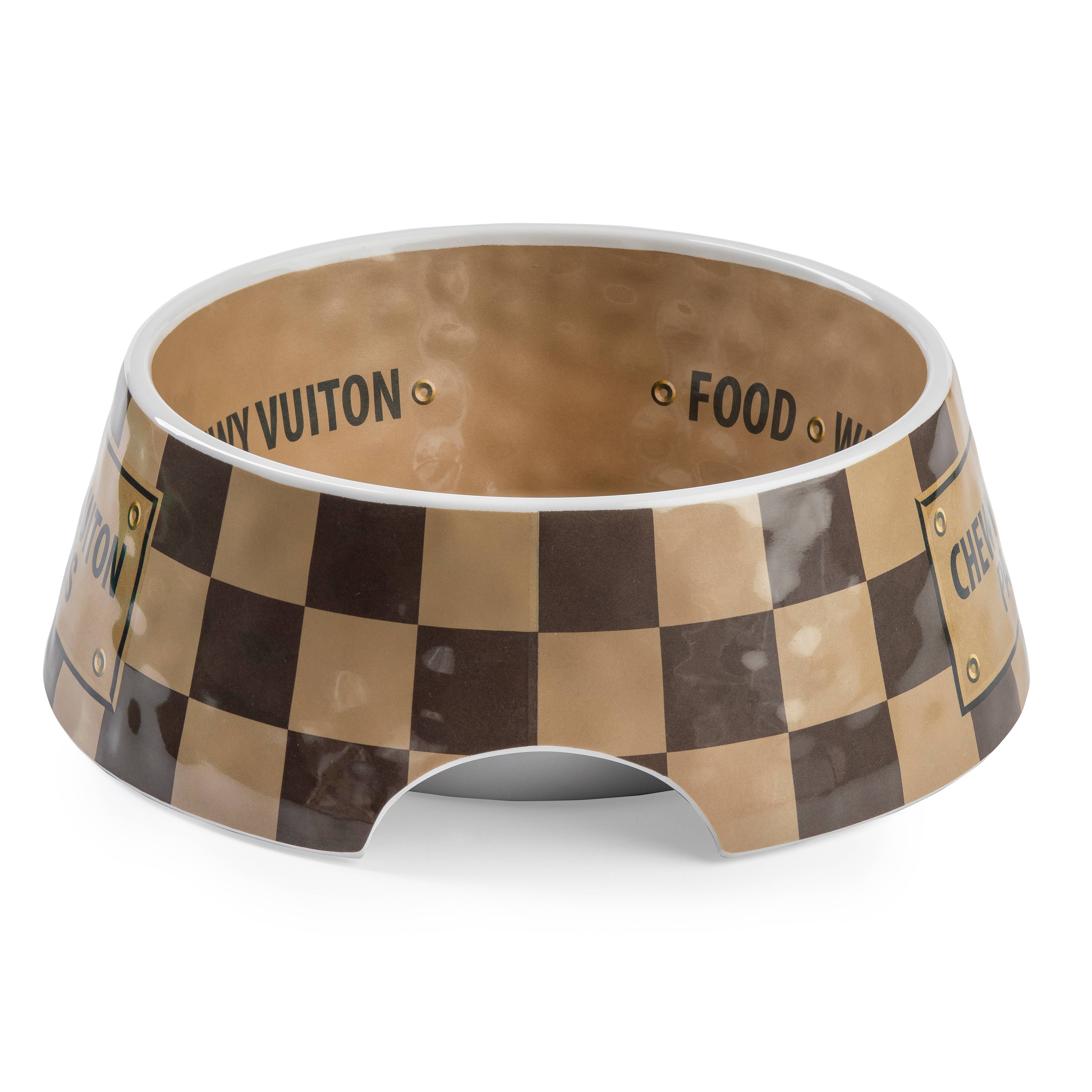 Checker Chewy Vuiton Bowl - 3 Sizes!! Dog Bowls: Medium - Decor Addict, LLC