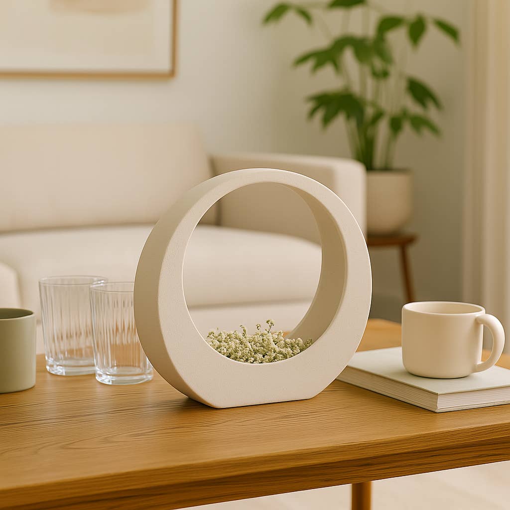 Stoneware Modern Sand Glaze Loop Sculpture - White, 11 in.