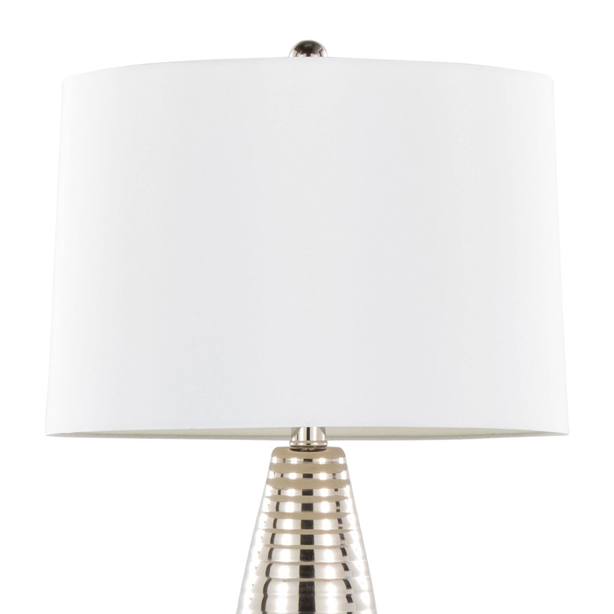 28" Metal Table Lamps ft. Ribbed Body Design (Set of 2): Polished Nickel, White Linen - Decor Addict, LLC