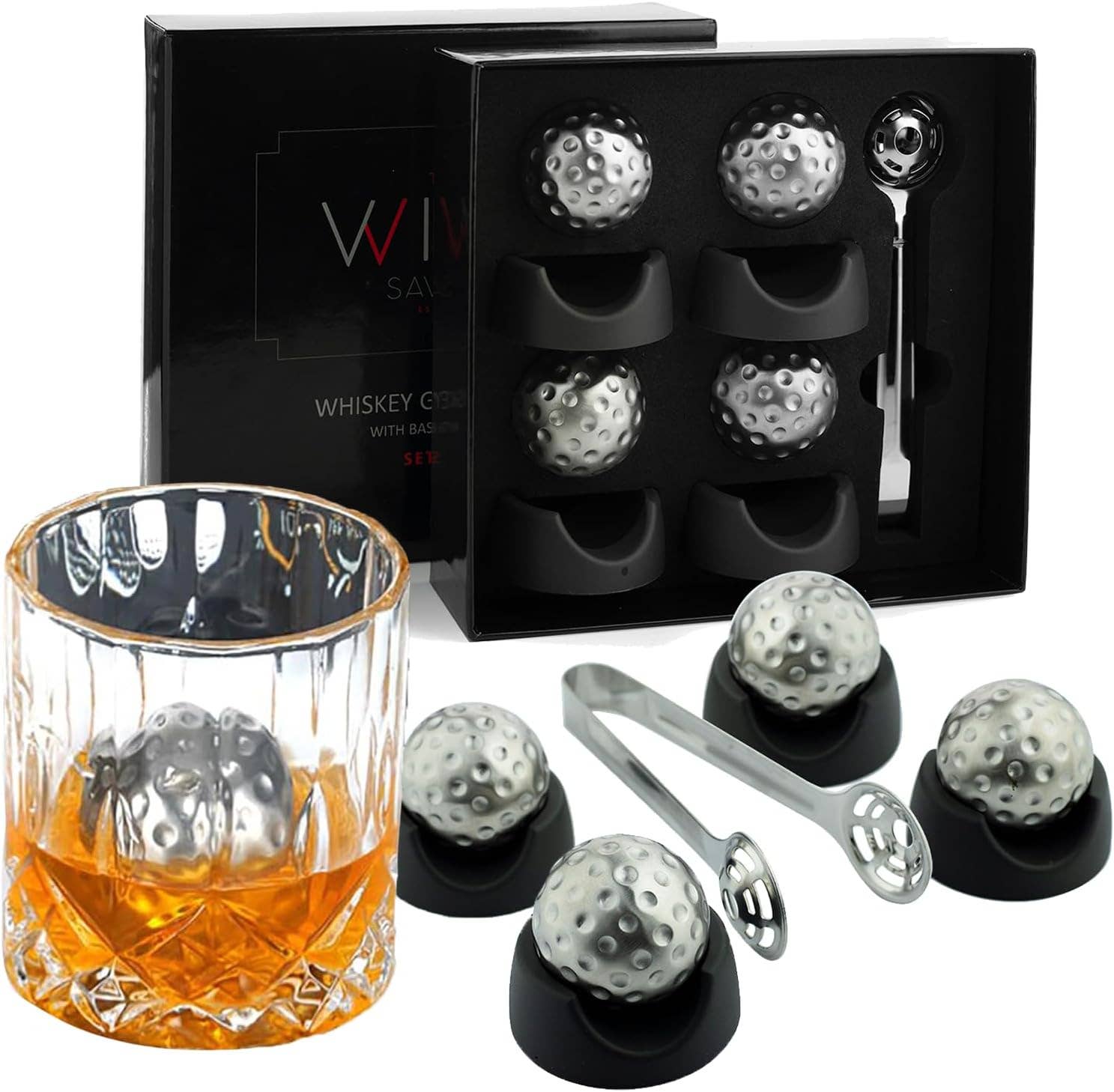 Golf Ball Shaped Stainless Steel Whiskey Stones, 4 Stones - Decor Addict, LLC