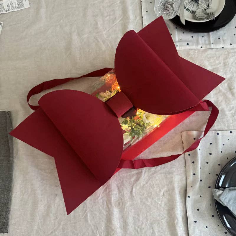 Big Bow Two Section Rectangle Flower Box with Clear Lid (2 pcs/set): Red - Decor Addict, LLC