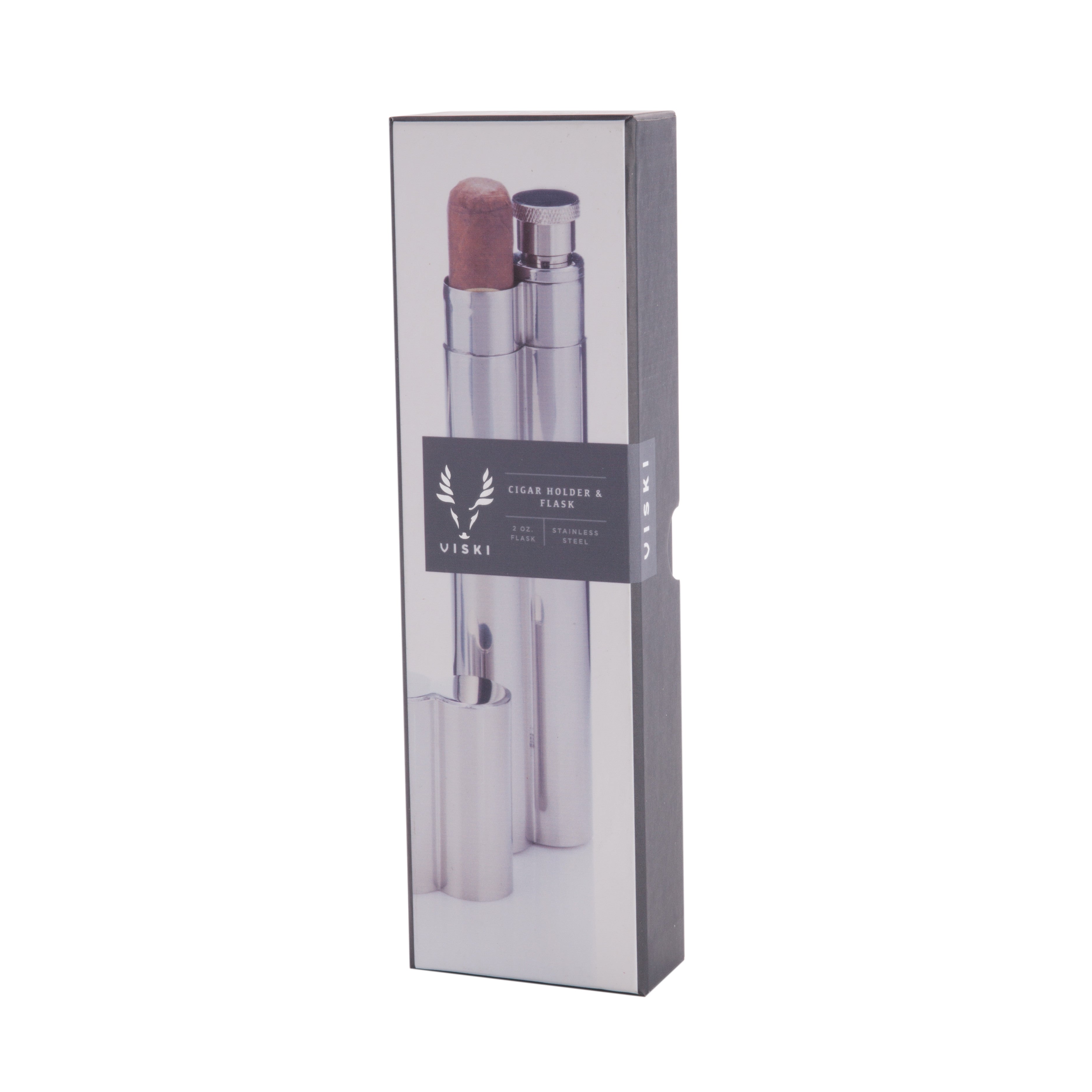 Stainless Steel Cigar Holder and Flask - Decor Addict, LLC