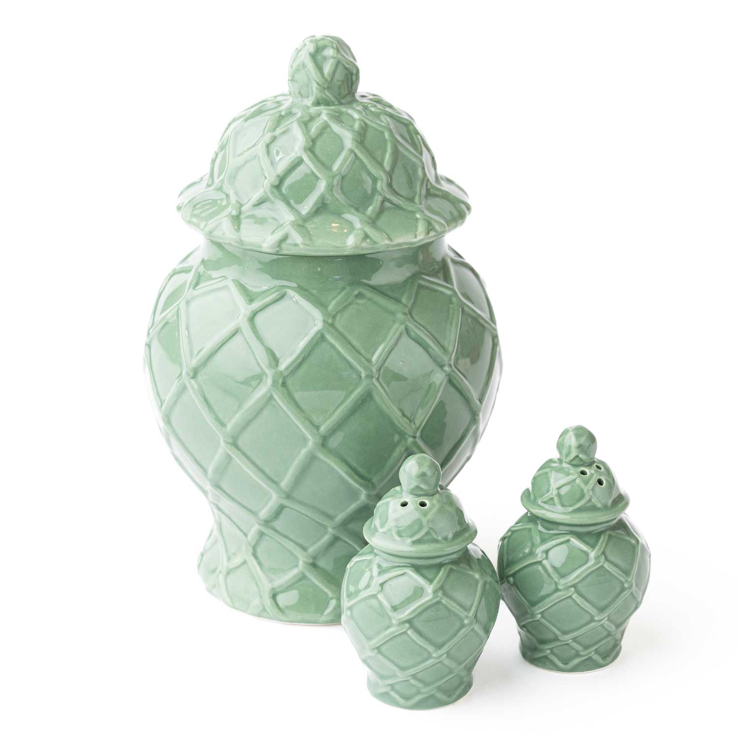 Green Textured Jar Salt & Pepper Shaker Boxed Set - Decor Addict, LLC