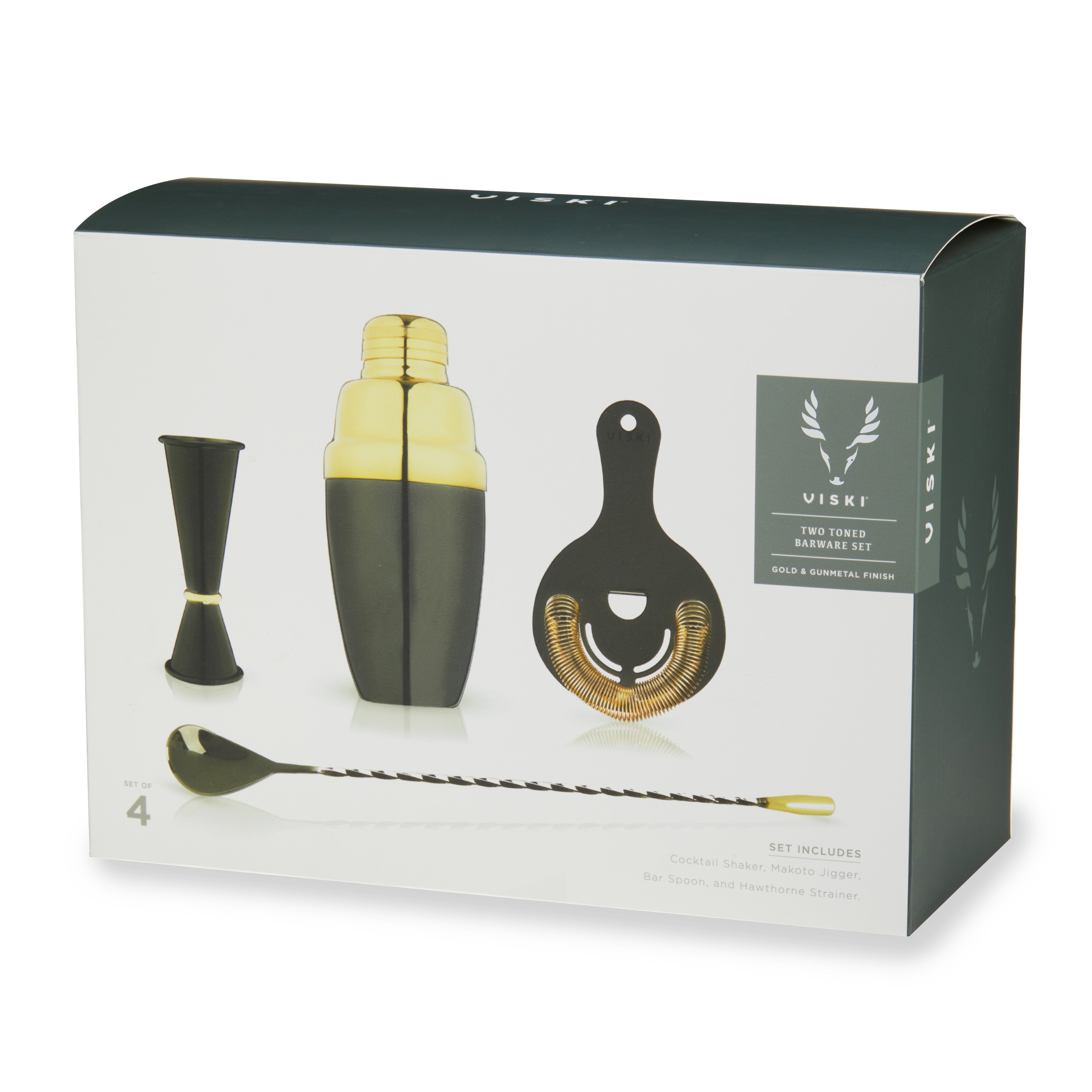 4-Piece Stainless Steel Barware Set in Black & Gold - Decor Addict, LLC