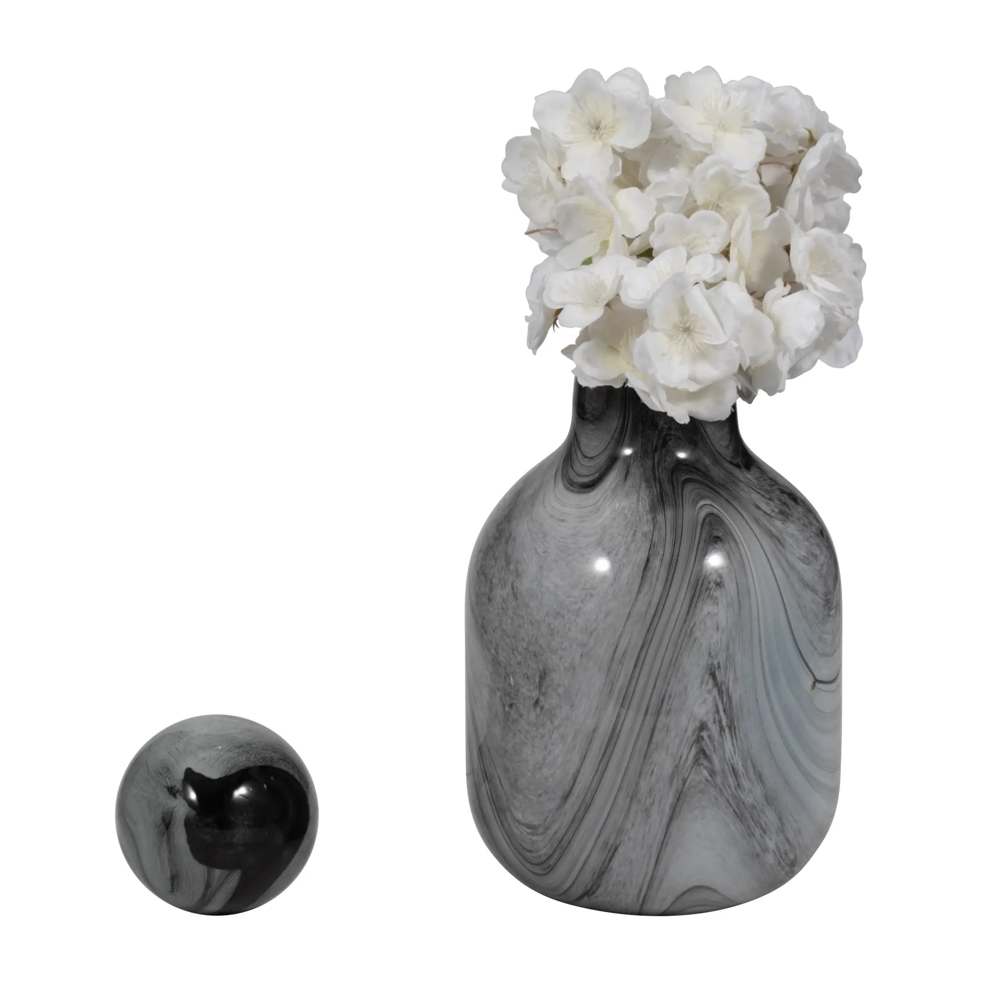 13" Katrina Gray Swirl Lidded Glass Bottle in Gray by Elevarre - Decor Addict, LLC