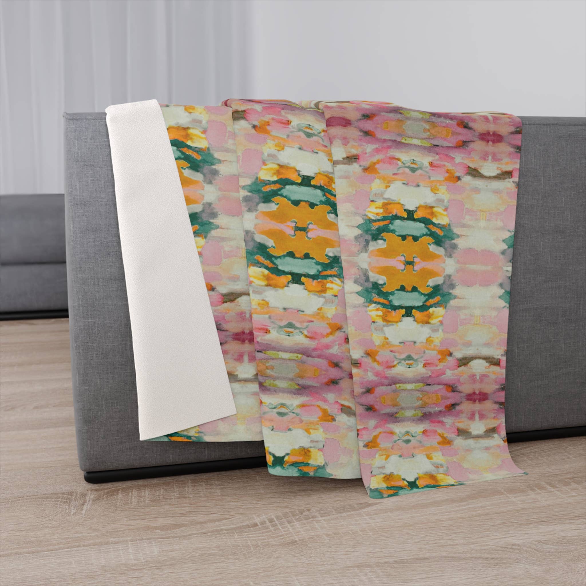 Layla 60x80” Sherpa Blanket Mauve Pink Green Gold Beige - Decor Addict, LLC