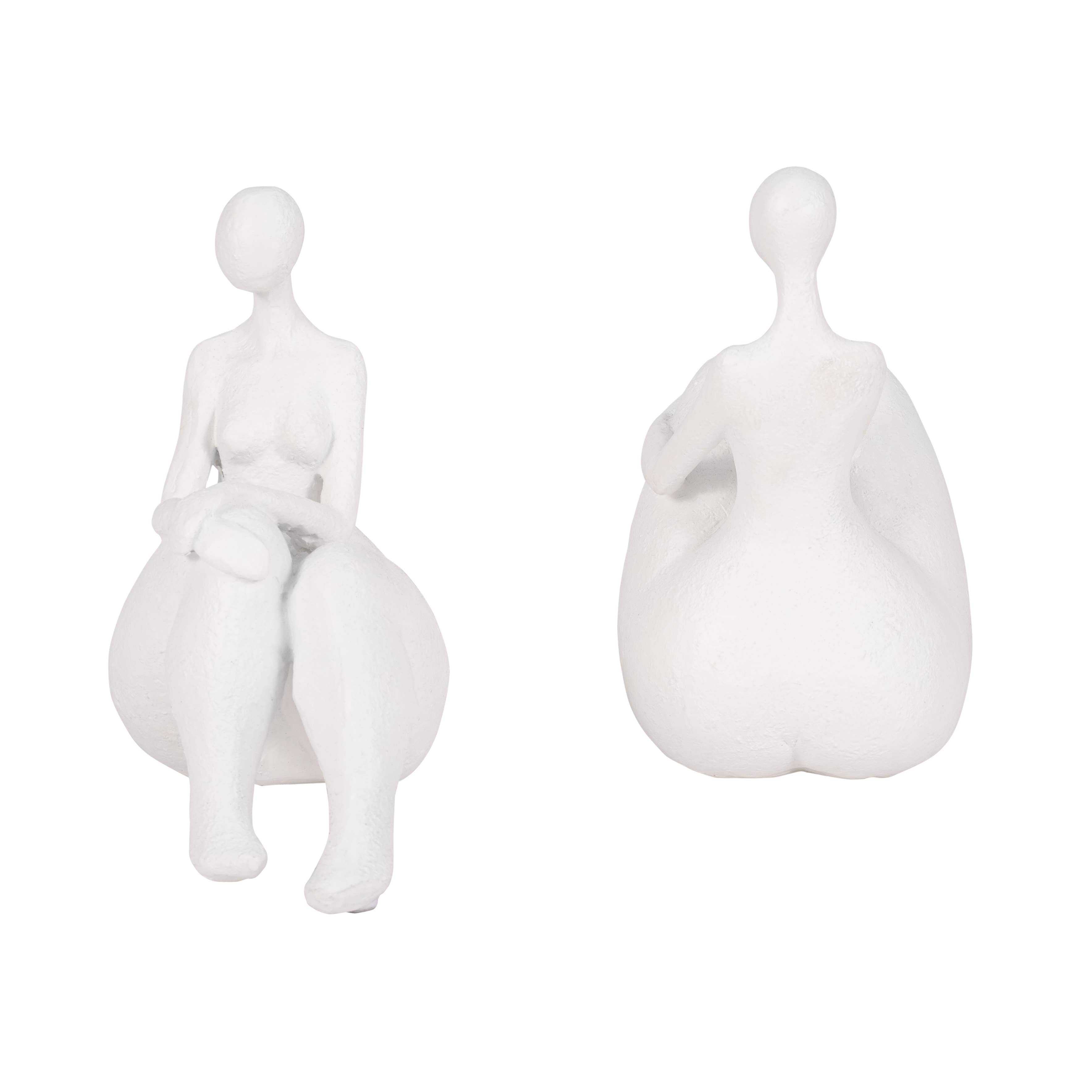 Resin Abstract Sitting Ladies Bookends Set - White, 6 in. - Decor Addict, LLC
