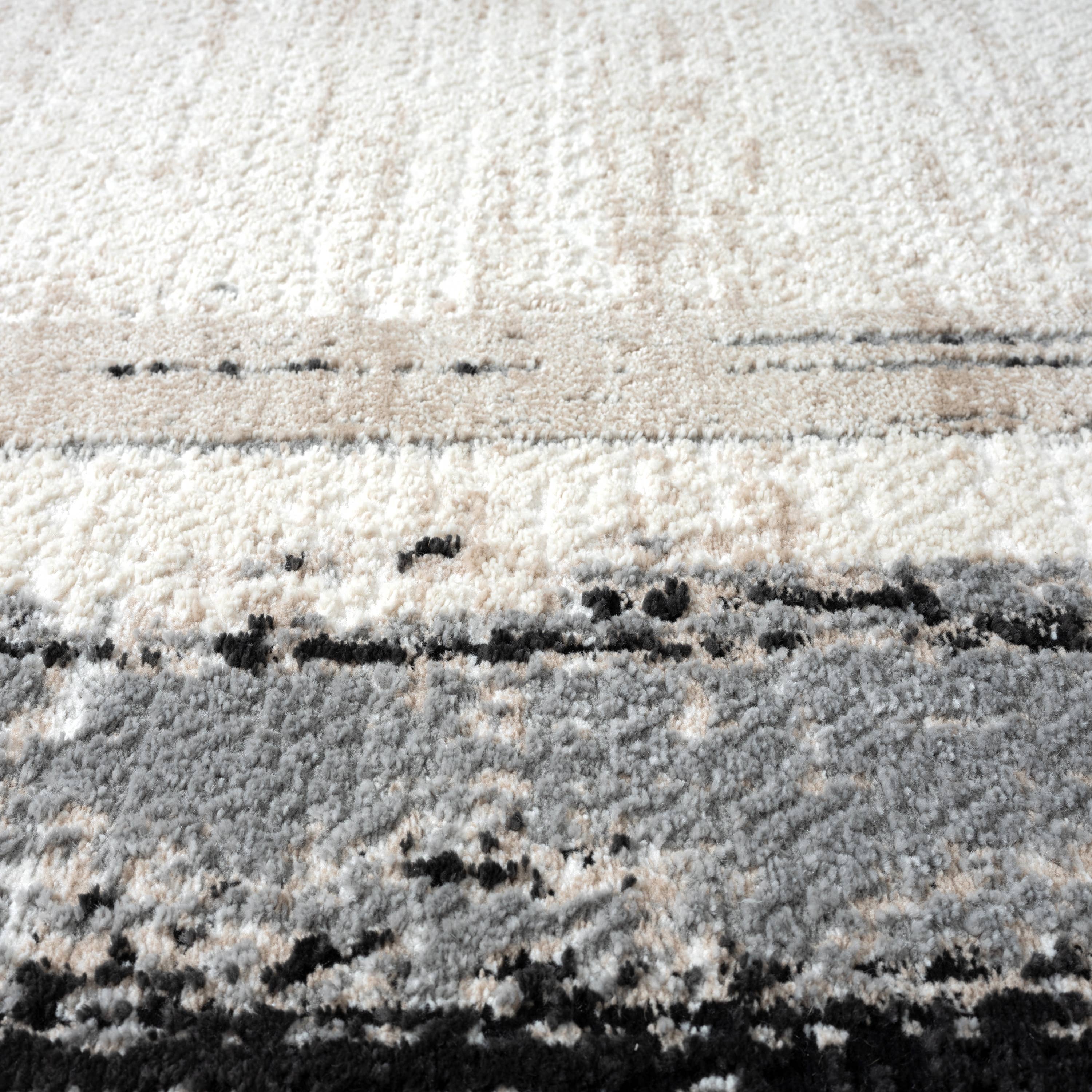 Abani Viva Ivory Abstract Border Grey Area Rug: 2' x 3' - Decor Addict, LLC