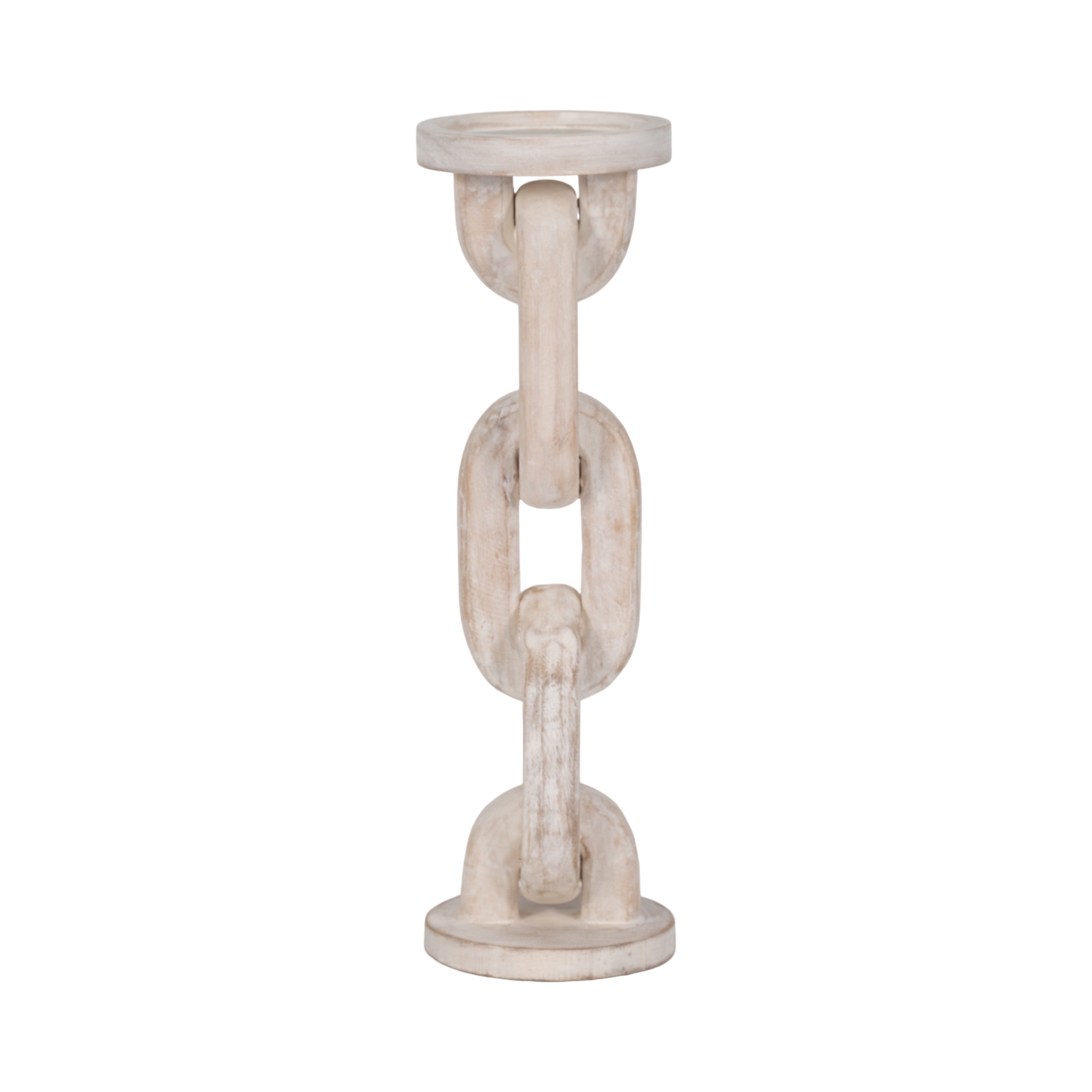 Wood, 14" Chain Pillar Candle Holder, White - Decor Addict, LLC
