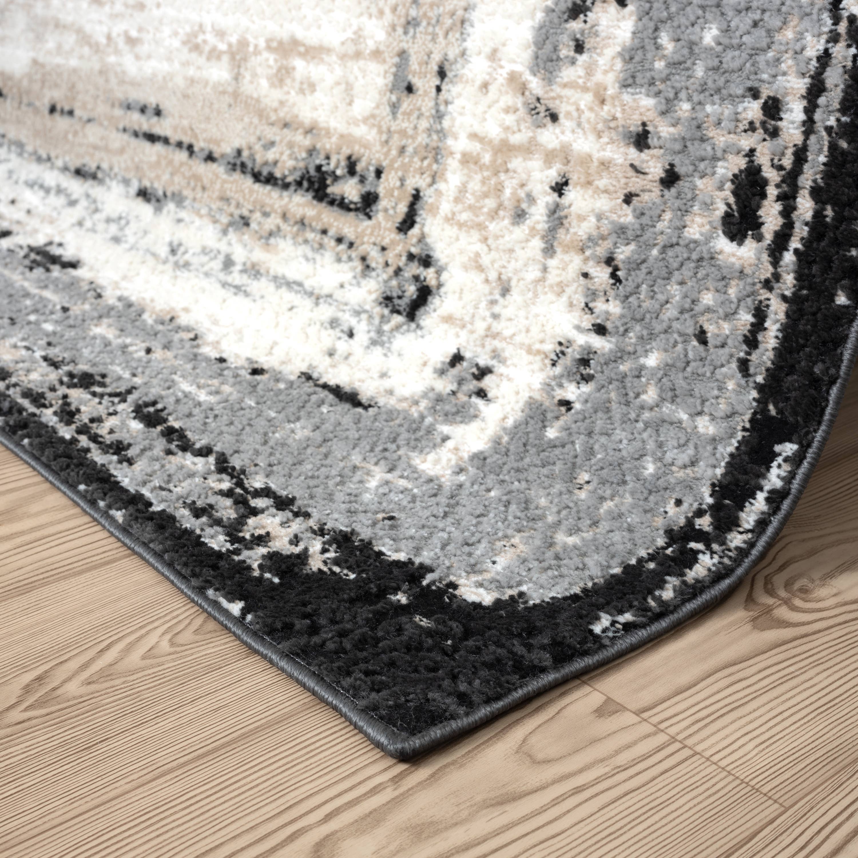 Abani Viva Ivory Abstract Border Grey Area Rug: 2' x 3' - Decor Addict, LLC