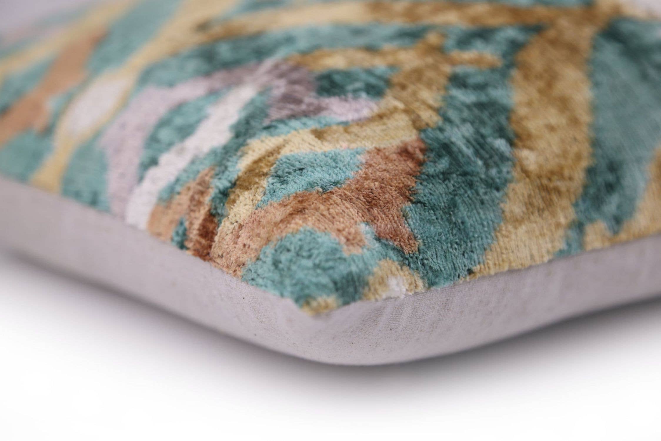 Emerald Gold Ikat Velvet Pillow – 16x16 in - Decor Addict, LLC