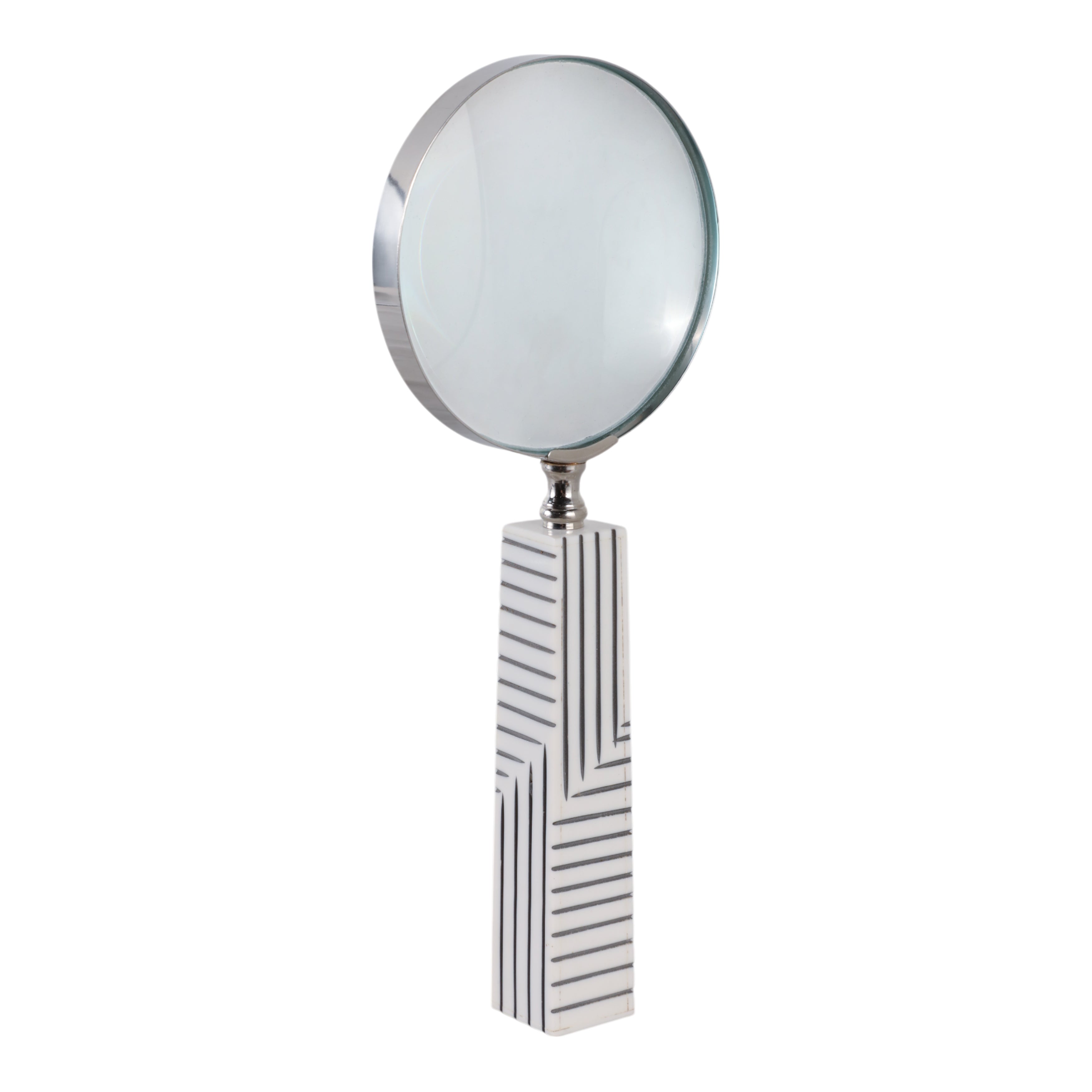 10x4" Lines Handle Magnifying Glass, White/ Black - Decor Addict, LLC