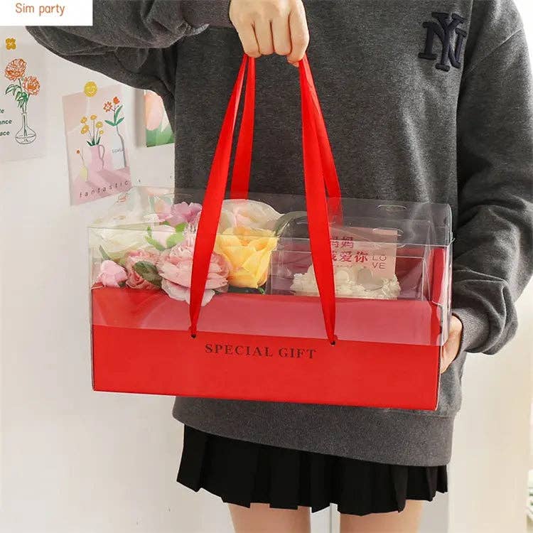 Big Bow Rectangle Flower Box with Clear Lid: Black - Decor Addict, LLC