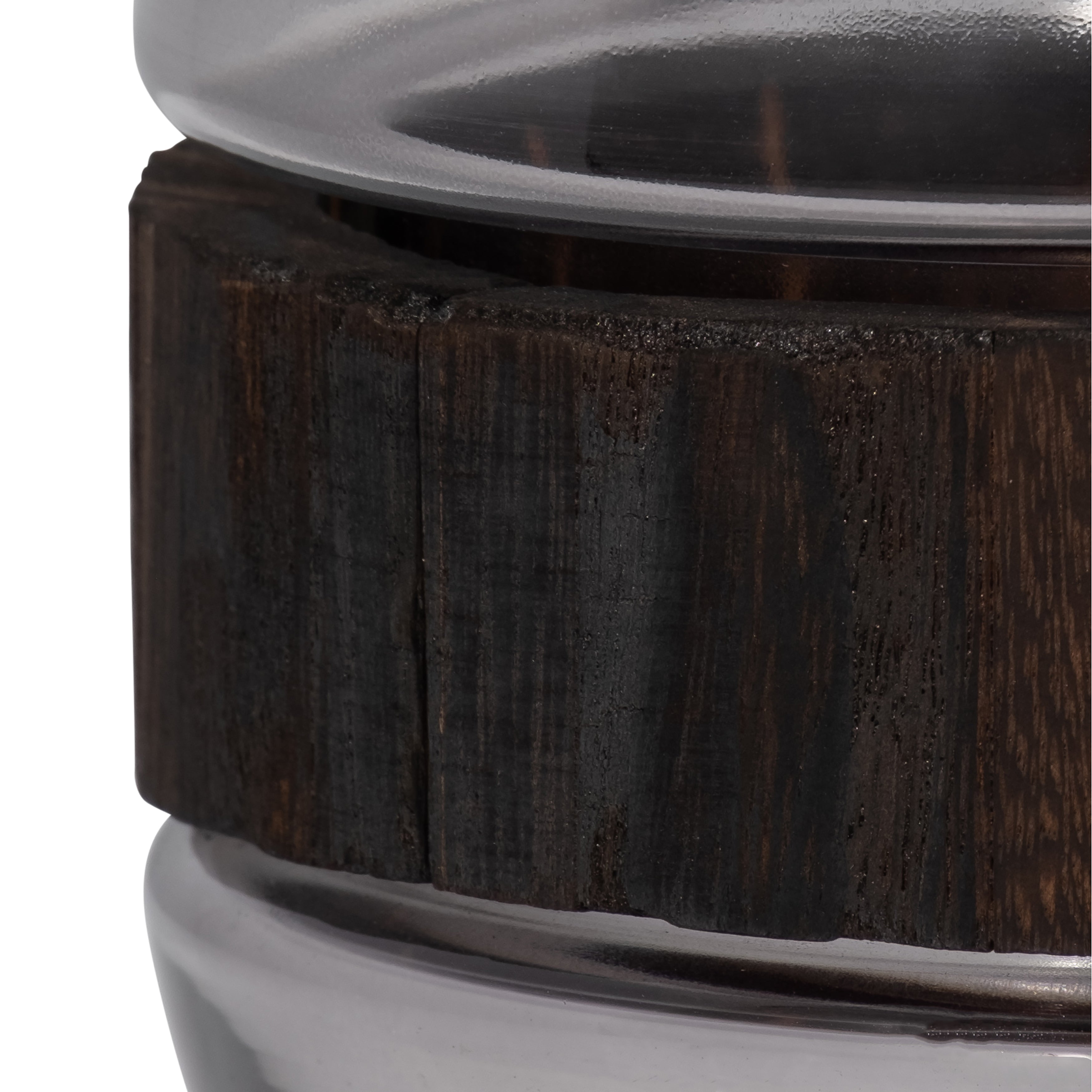 Glass, 10" Belly Vase W/ Wood Band, Clear - Decor Addict, LLC