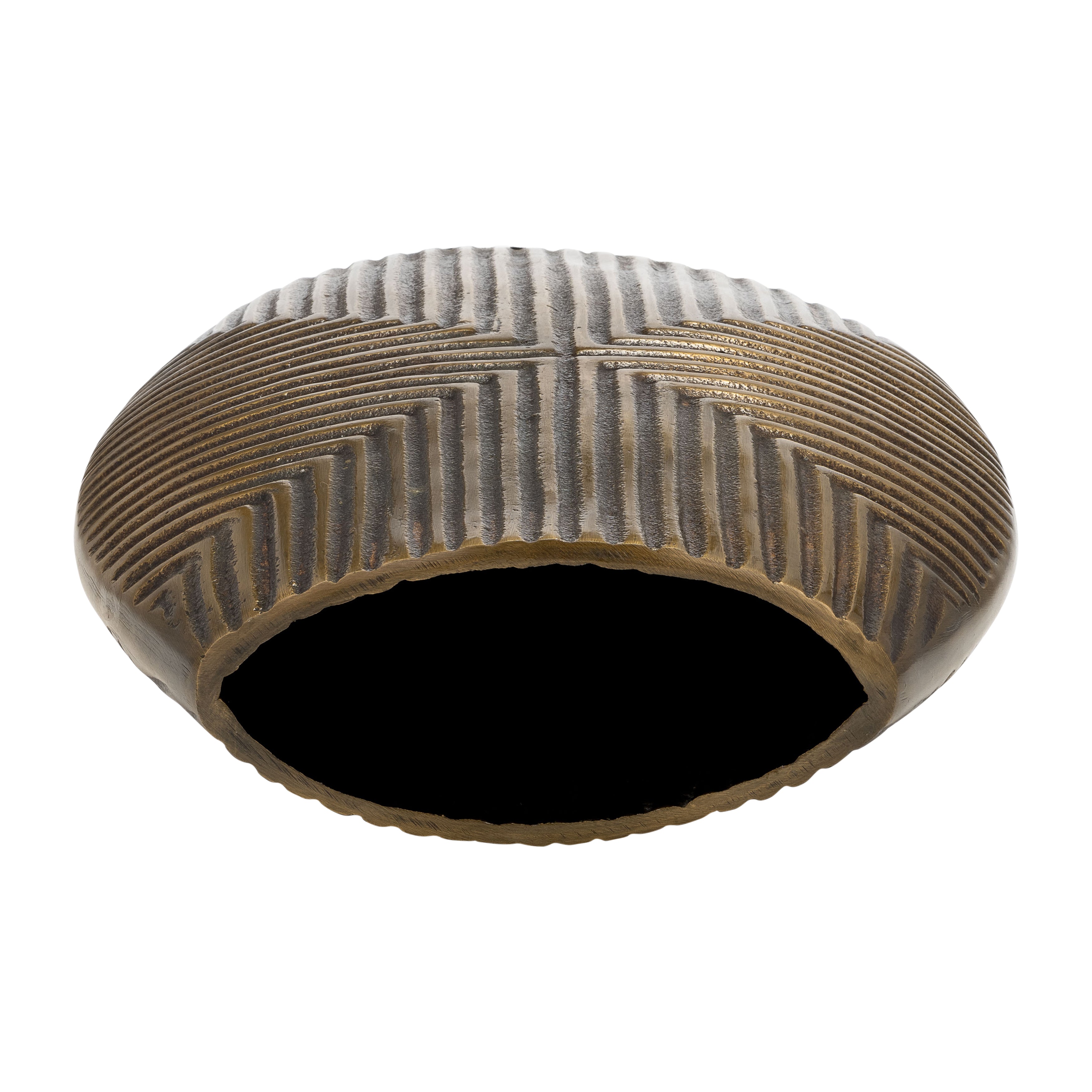 Metal, 12"h Ribbed Vase, Brass Antique - Decor Addict, LLC