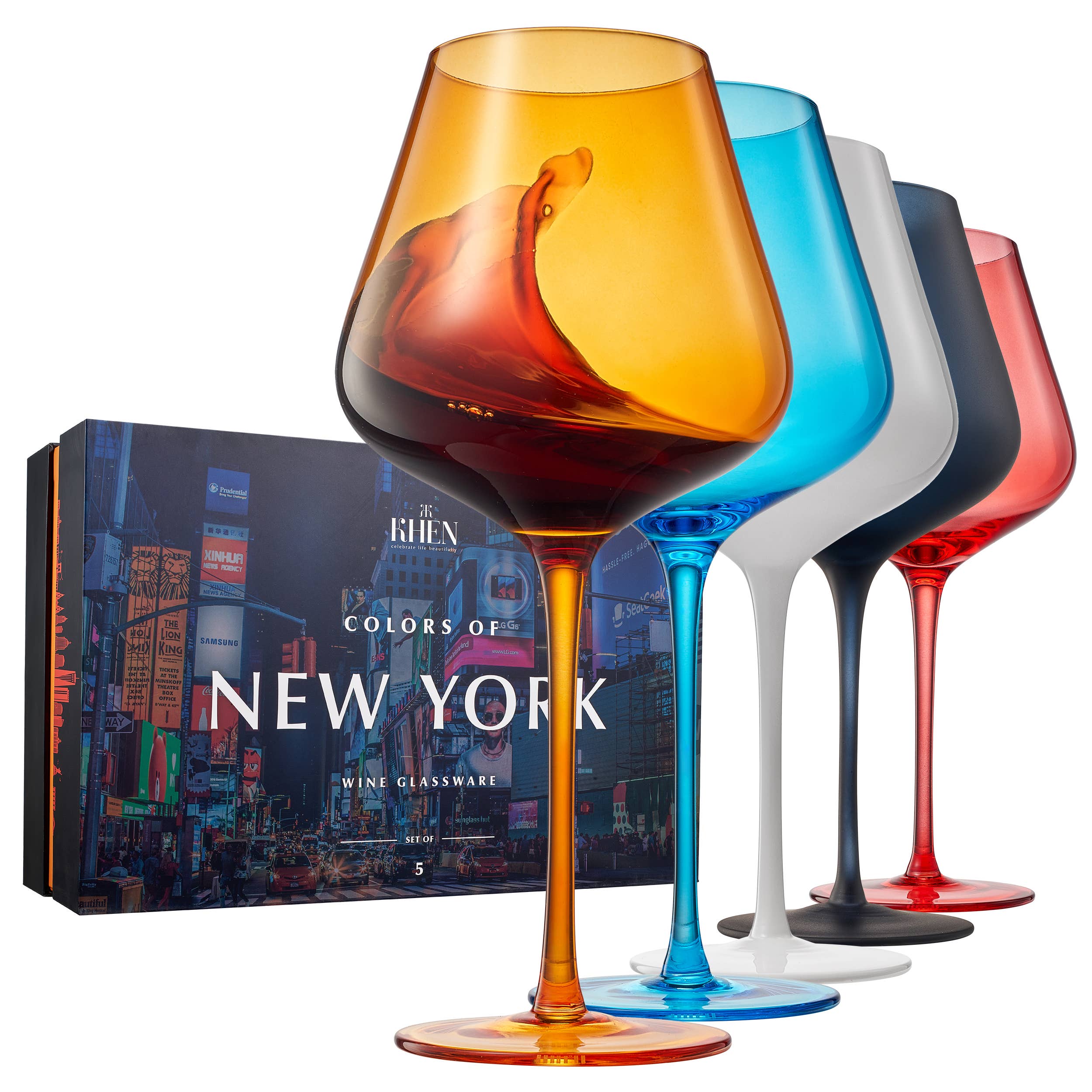 Colors of New York City, Wine Glassware | 5 Set, 20 OZ - Decor Addict, LLC
