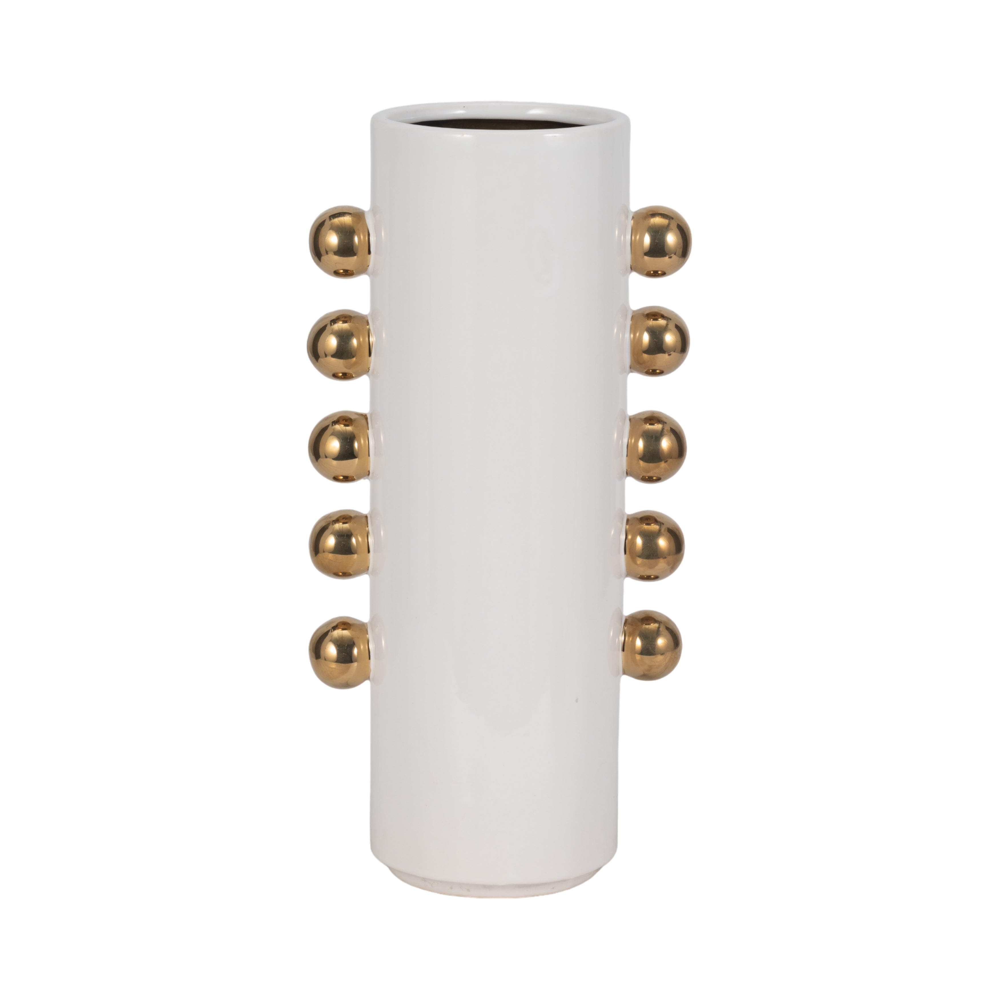 Cer, 16" Vase W/ Side Knobs, White/gold - Decor Addict, LLC