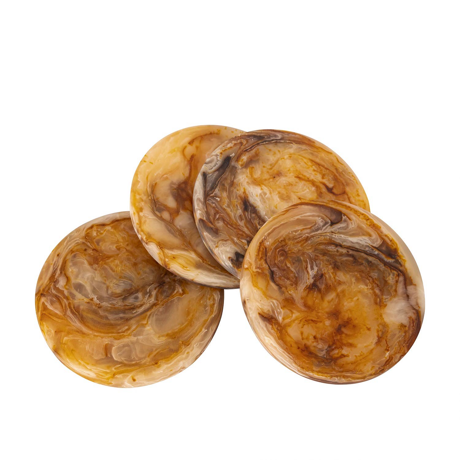 Set of 4 Tortoiseshell Round Coasters: Tortoiseshell / RESIN - Decor Addict, LLC